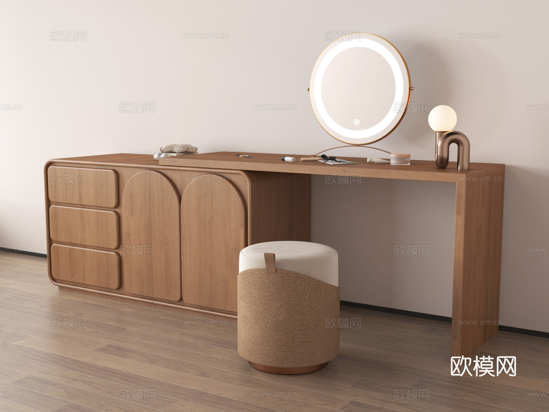 中古风梳妆台 化妆台 化妆镜 化妆凳su模型