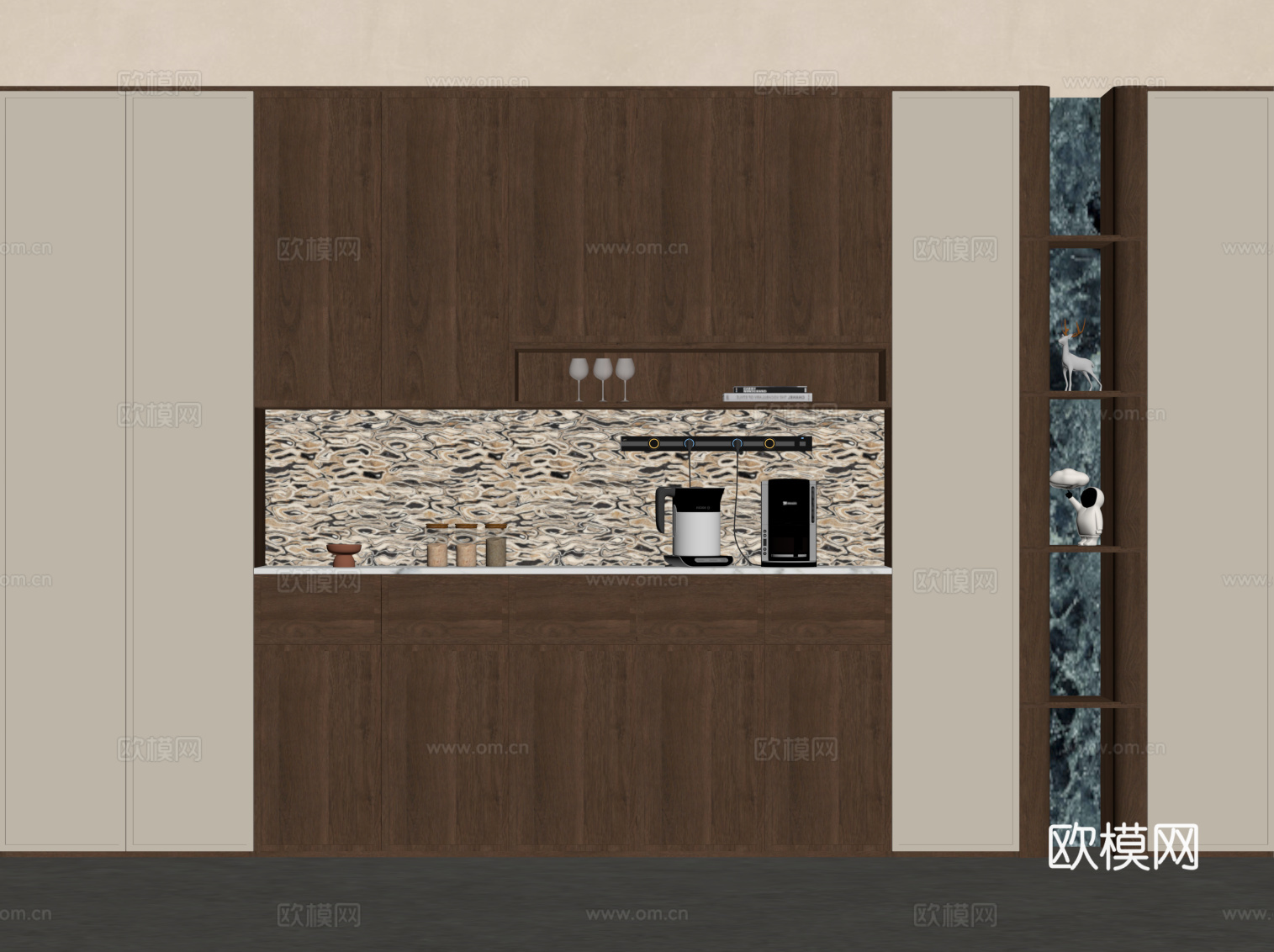 中古风酒柜 餐边柜su模型