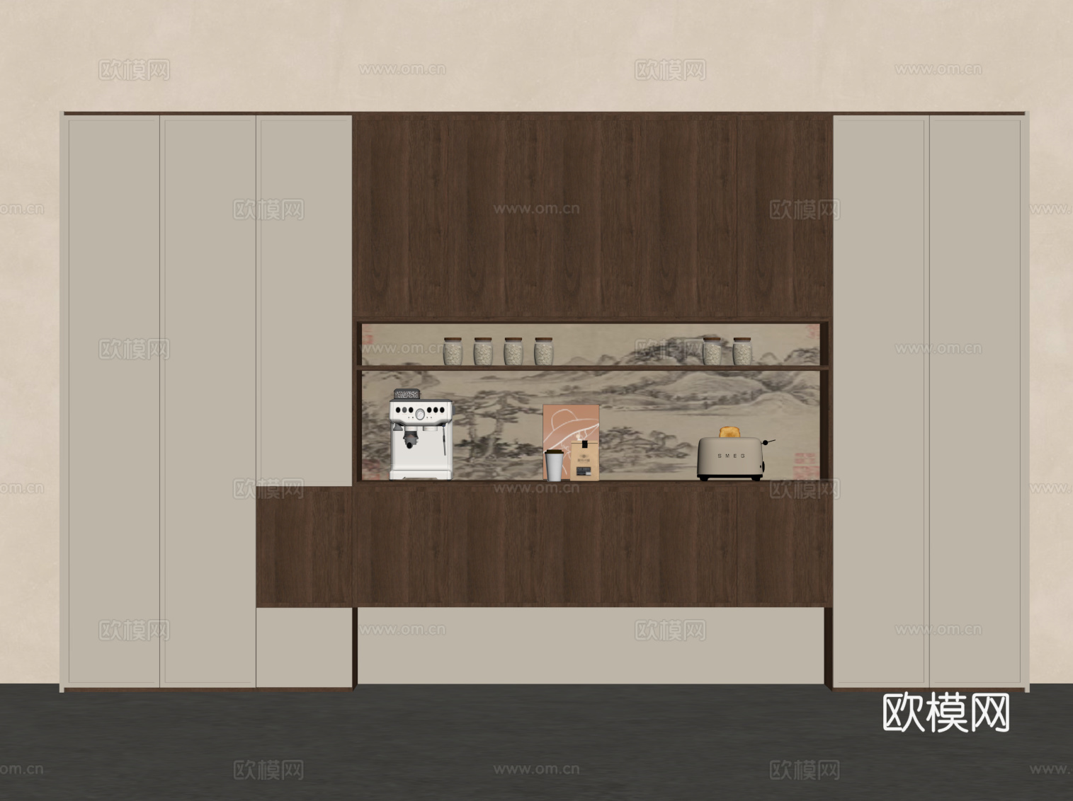 新中式酒柜 宋式风酒柜 餐边柜su模型