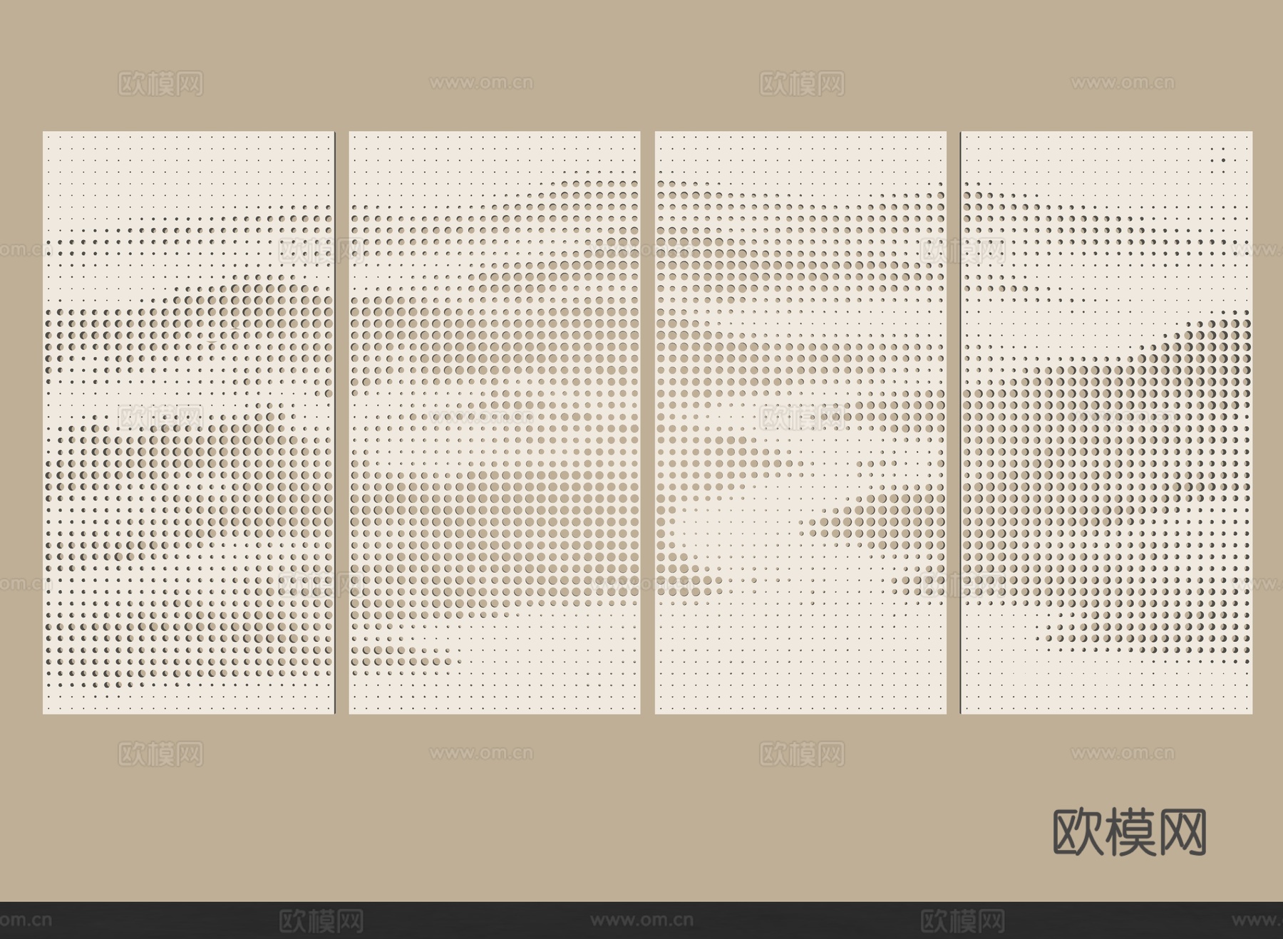 现代穿孔板模型 山水画穿孔板 山水画冲孔背景墙 渐变穿孔板su模型