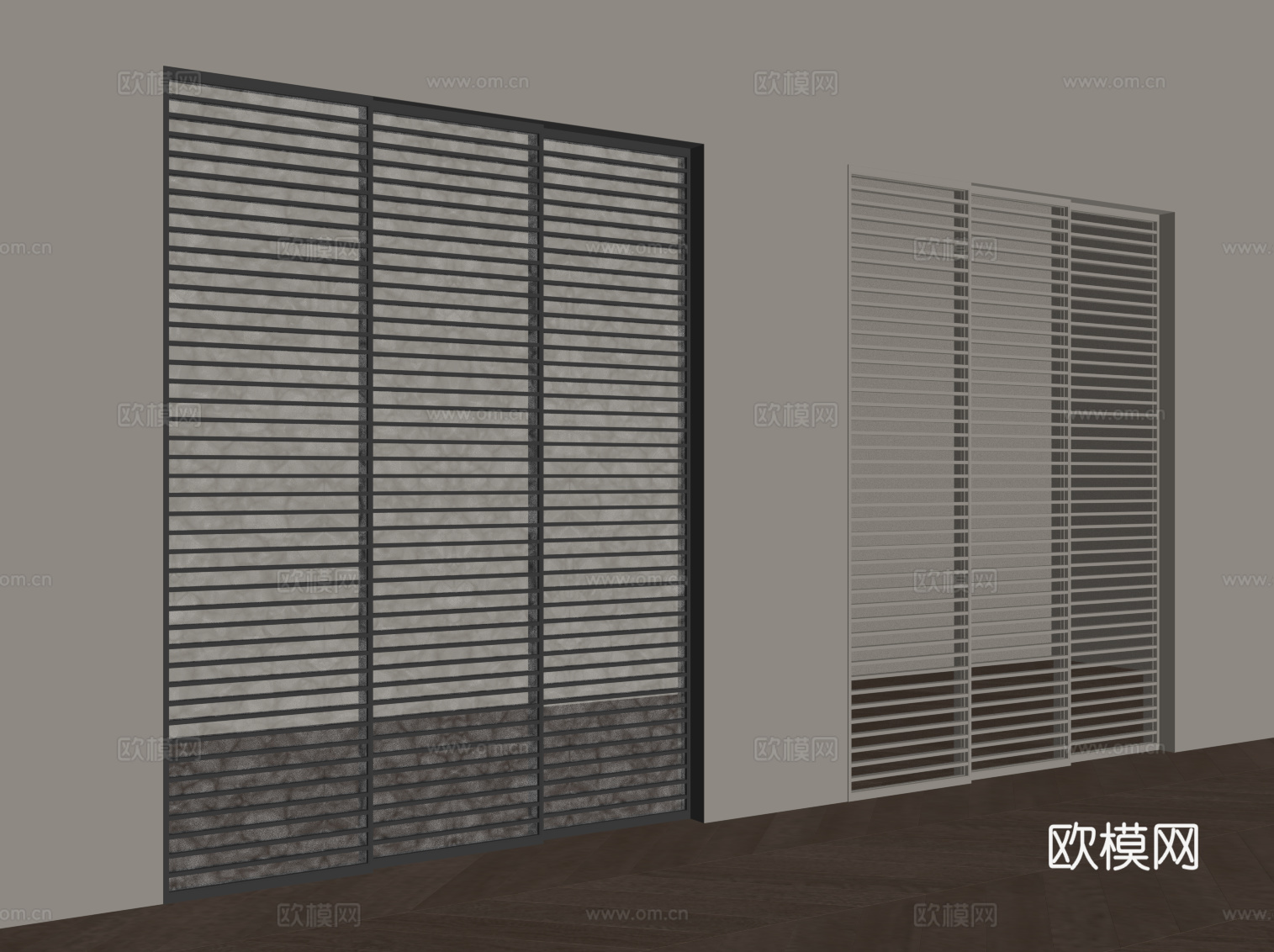 现代移门 玻璃格栅推拉门su模型下载（渲染图2）