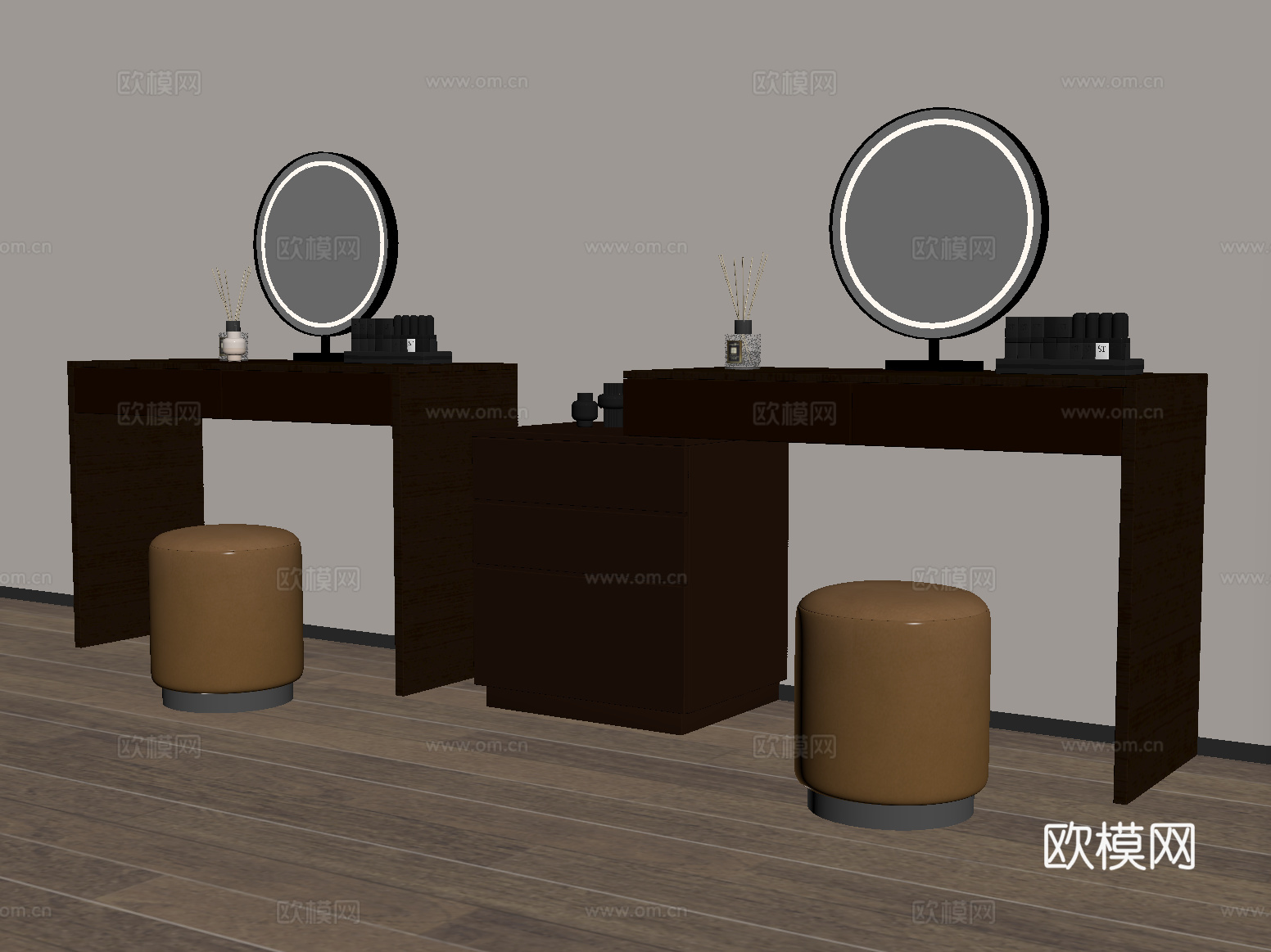 现代梳妆台 化妆台 化妆镜 化妆凳su模型