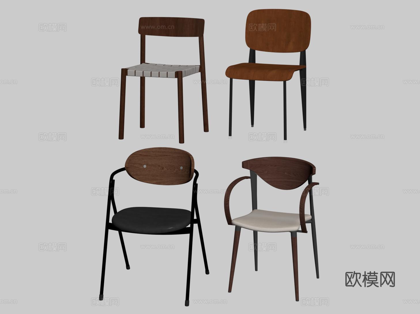 中古餐椅 不锈钢单椅 写字椅su模型