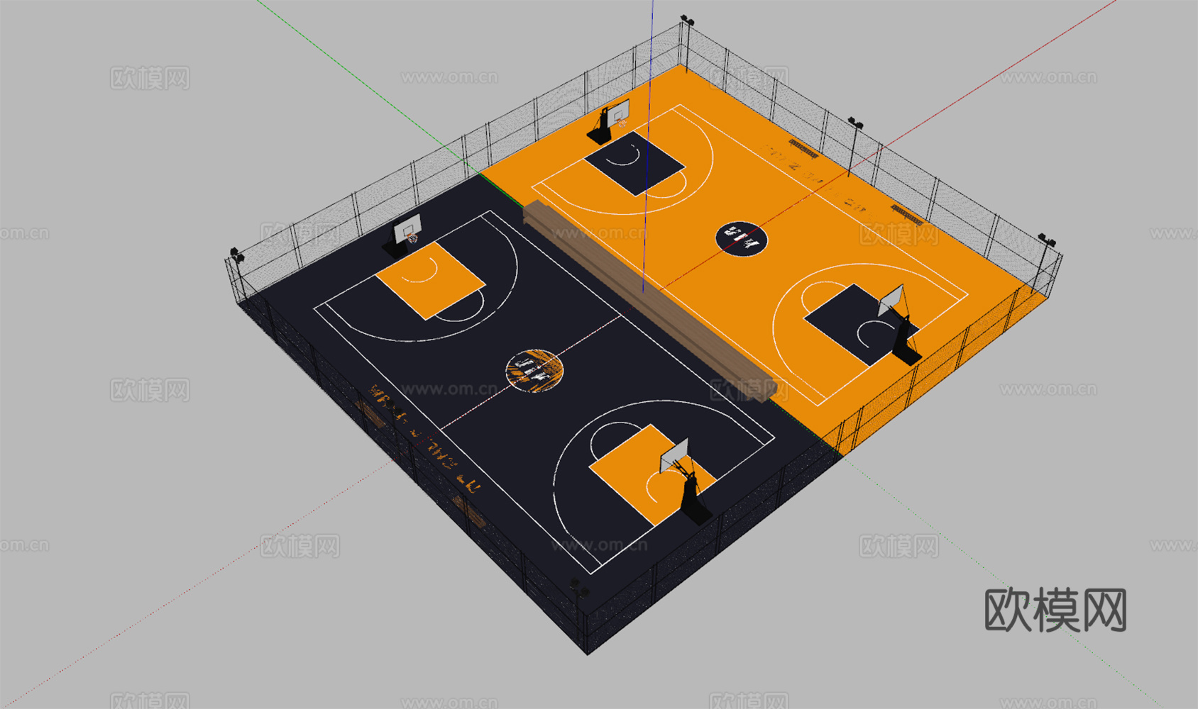 户外篮球馆 户外篮球场su模型