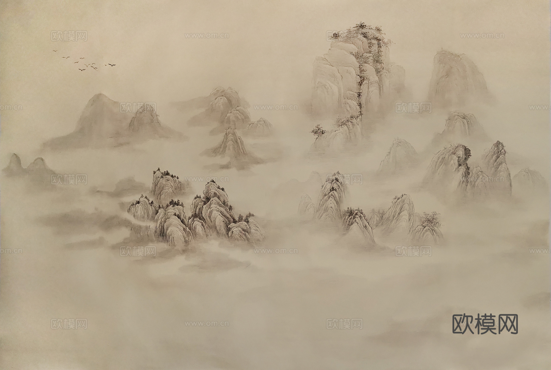 中式山水壁画壁纸