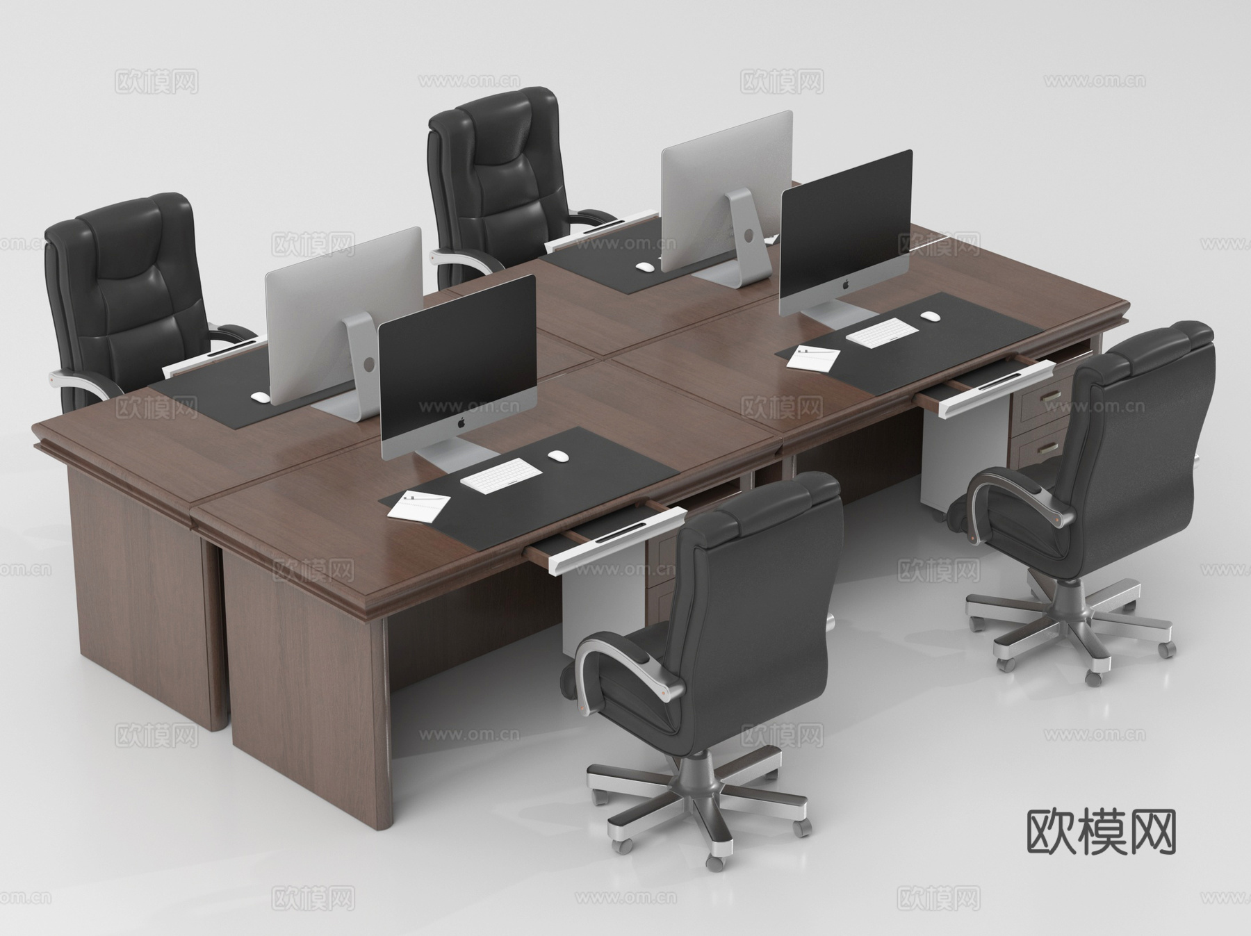 现代办公桌椅组合 电脑桌椅 员工工位su模型