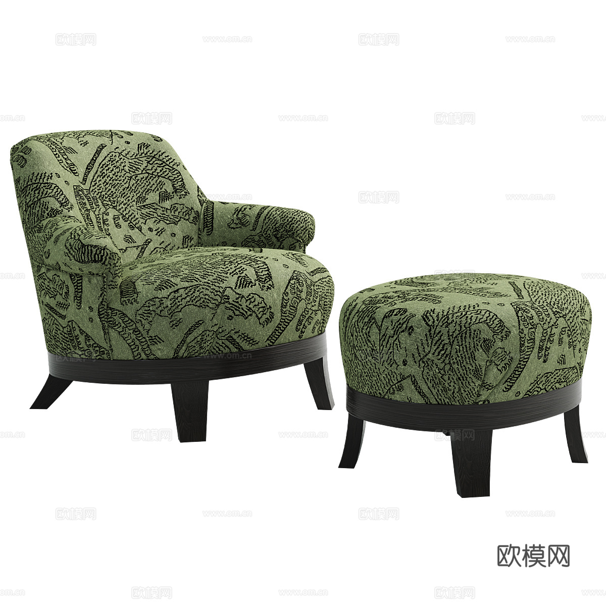 单人沙发脚凳3d模型下载