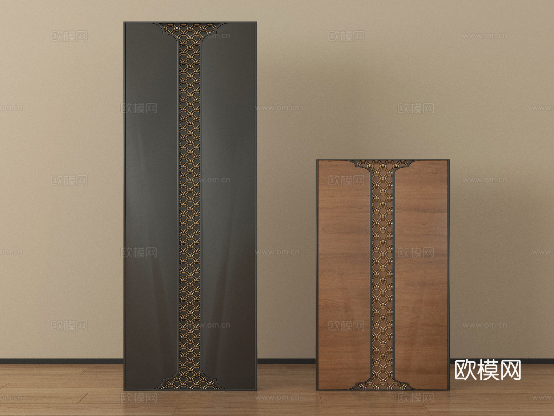 新中式隔断 云纹雕花隔断su模型