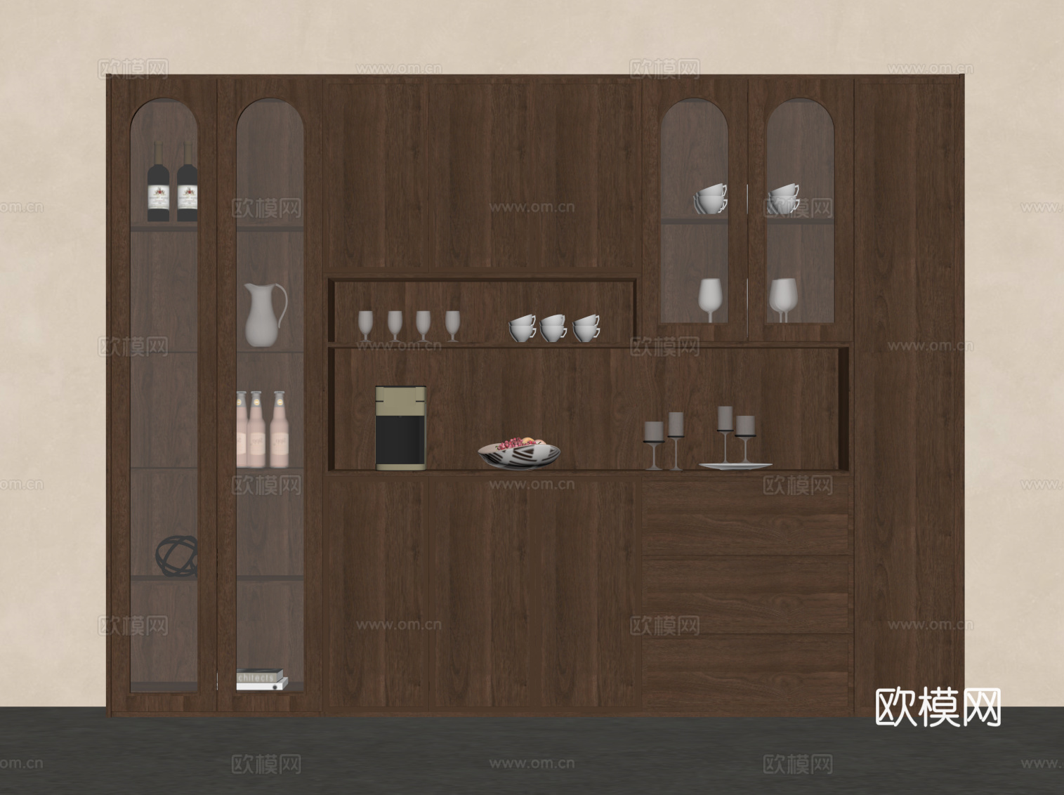 中古风酒柜 餐边柜su模型