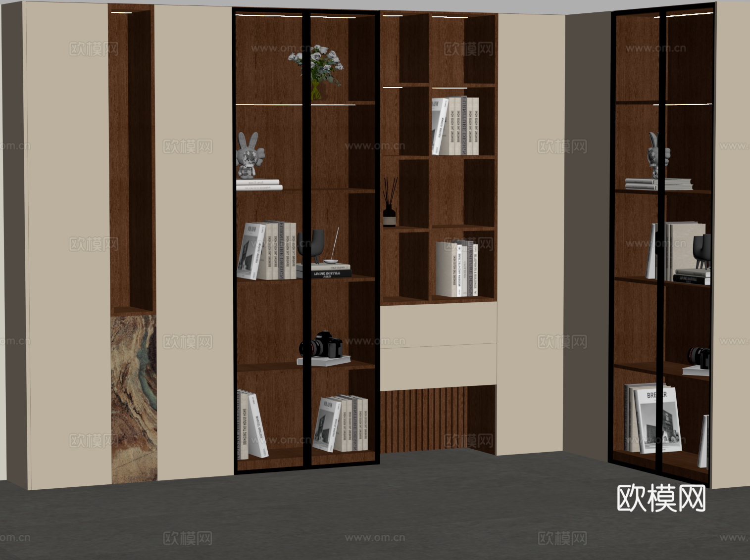 现代中古风书柜 L型书柜su模型