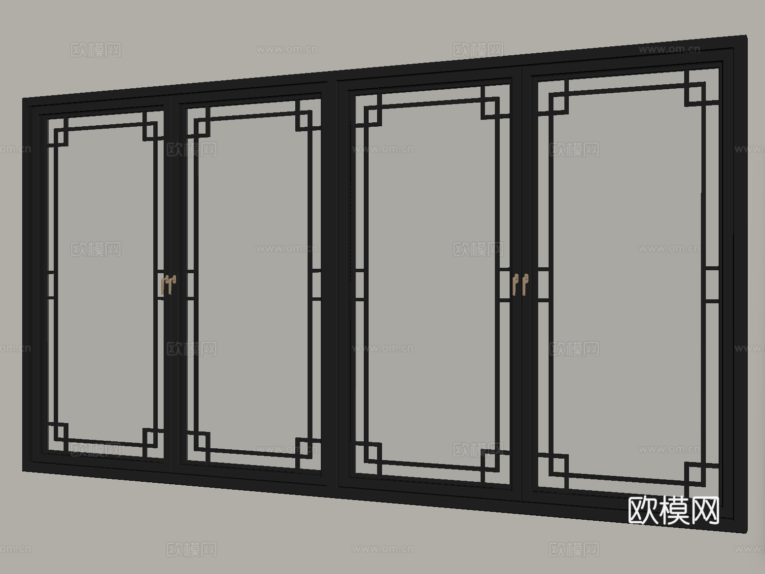 中式窗户 平开窗 落地窗 阳台窗su模型