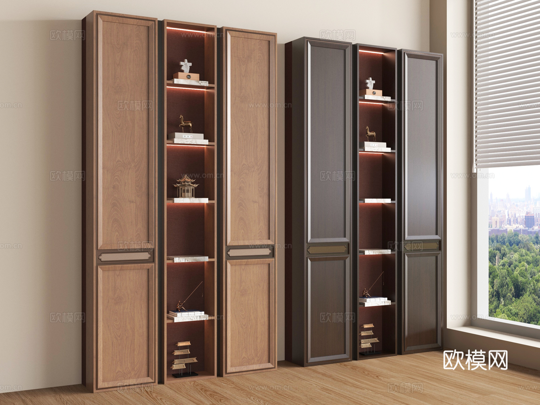 新中式储物柜 装饰柜 阳台储物柜su模型