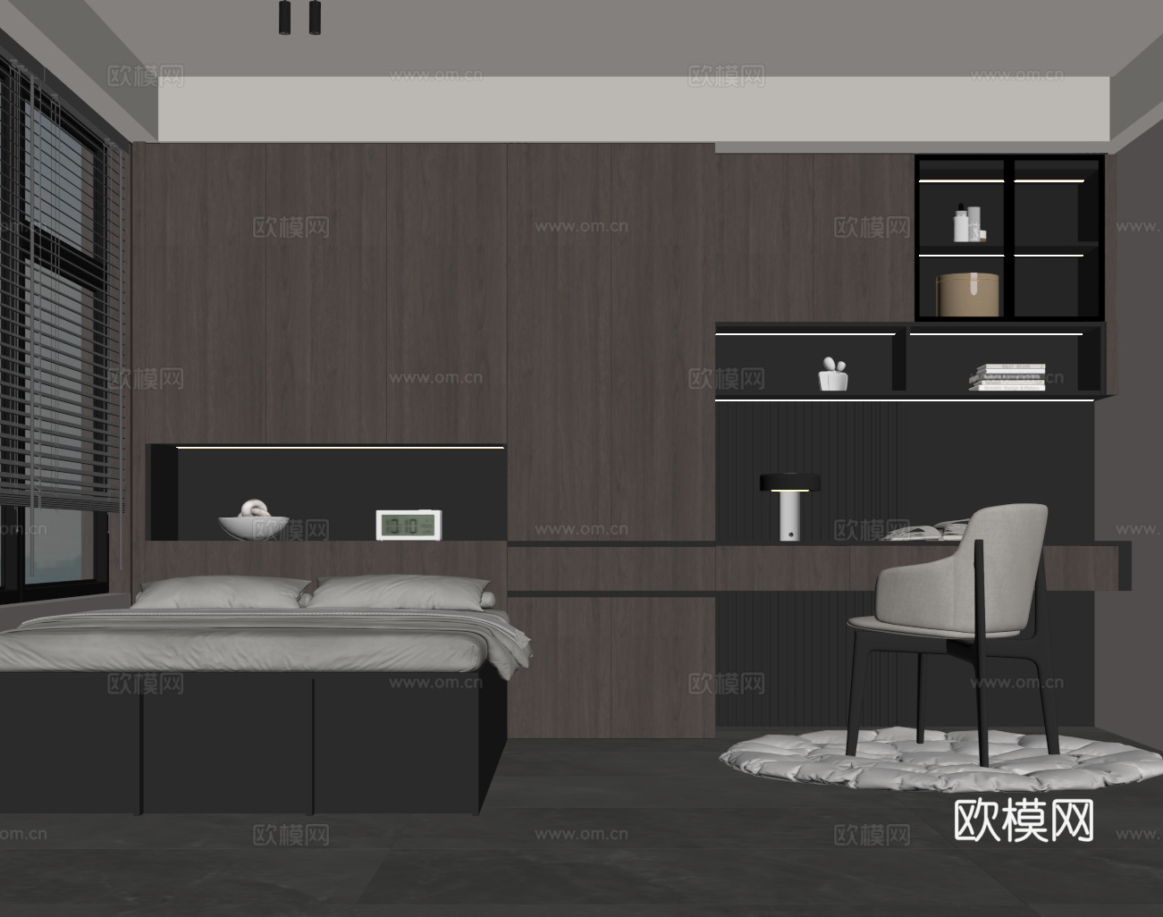 现代意式榻榻米 卧室衣柜 书桌椅su模型