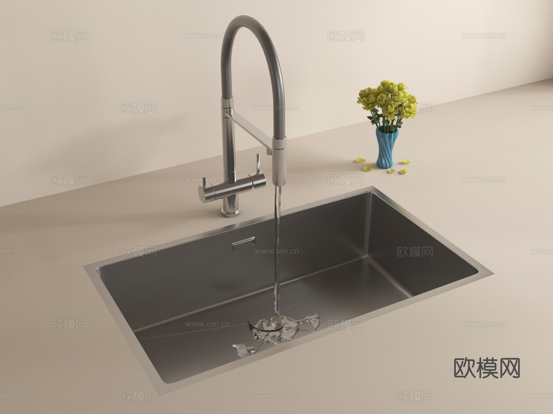 现代水槽 不锈钢水槽 水龙头 洗菜盆3d模型下载