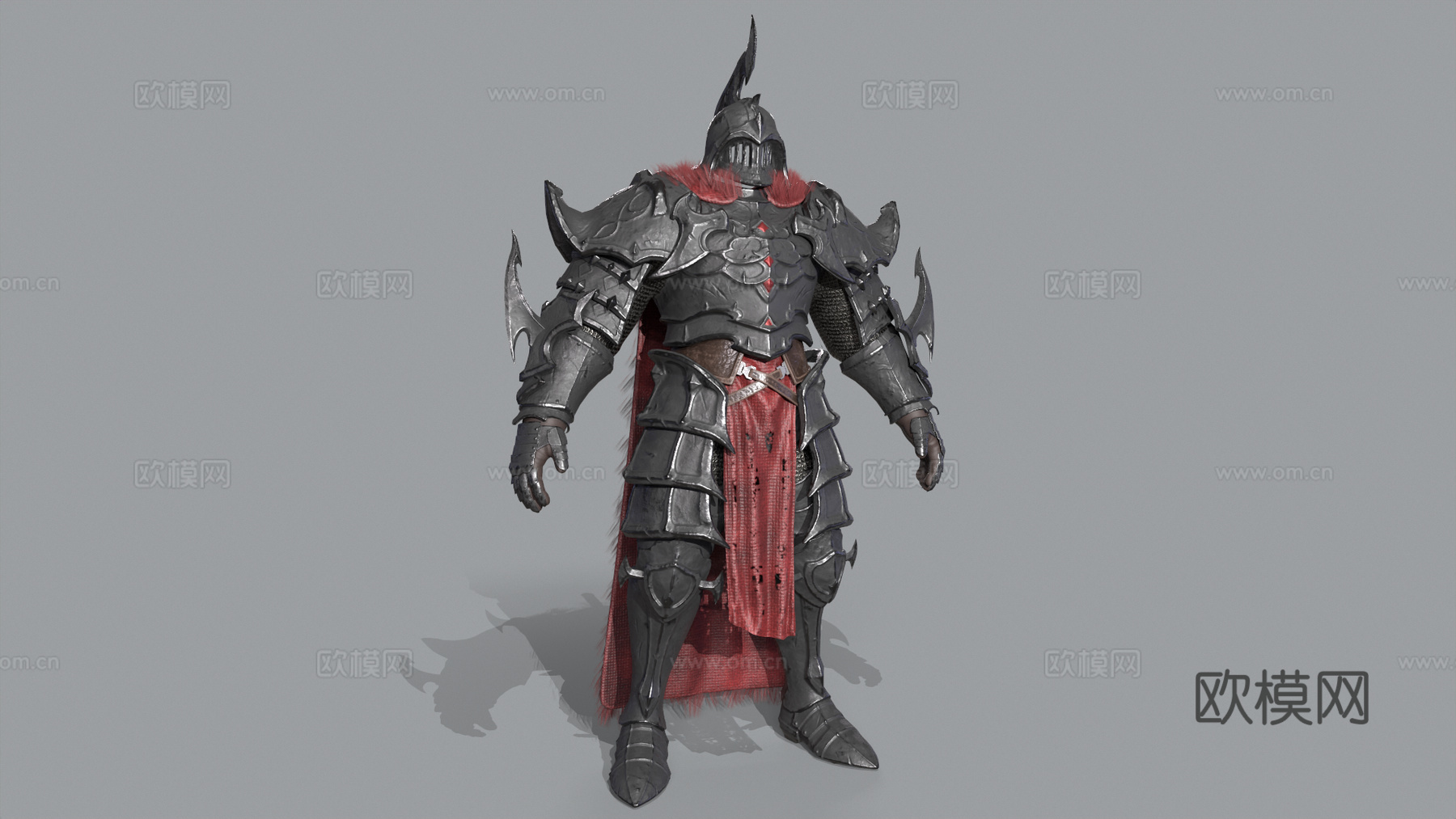 黑暗幻想风格的重装骑士 盔甲 铠甲 战甲 骑士战甲 游戏角色3d模型下载（渲染图4）