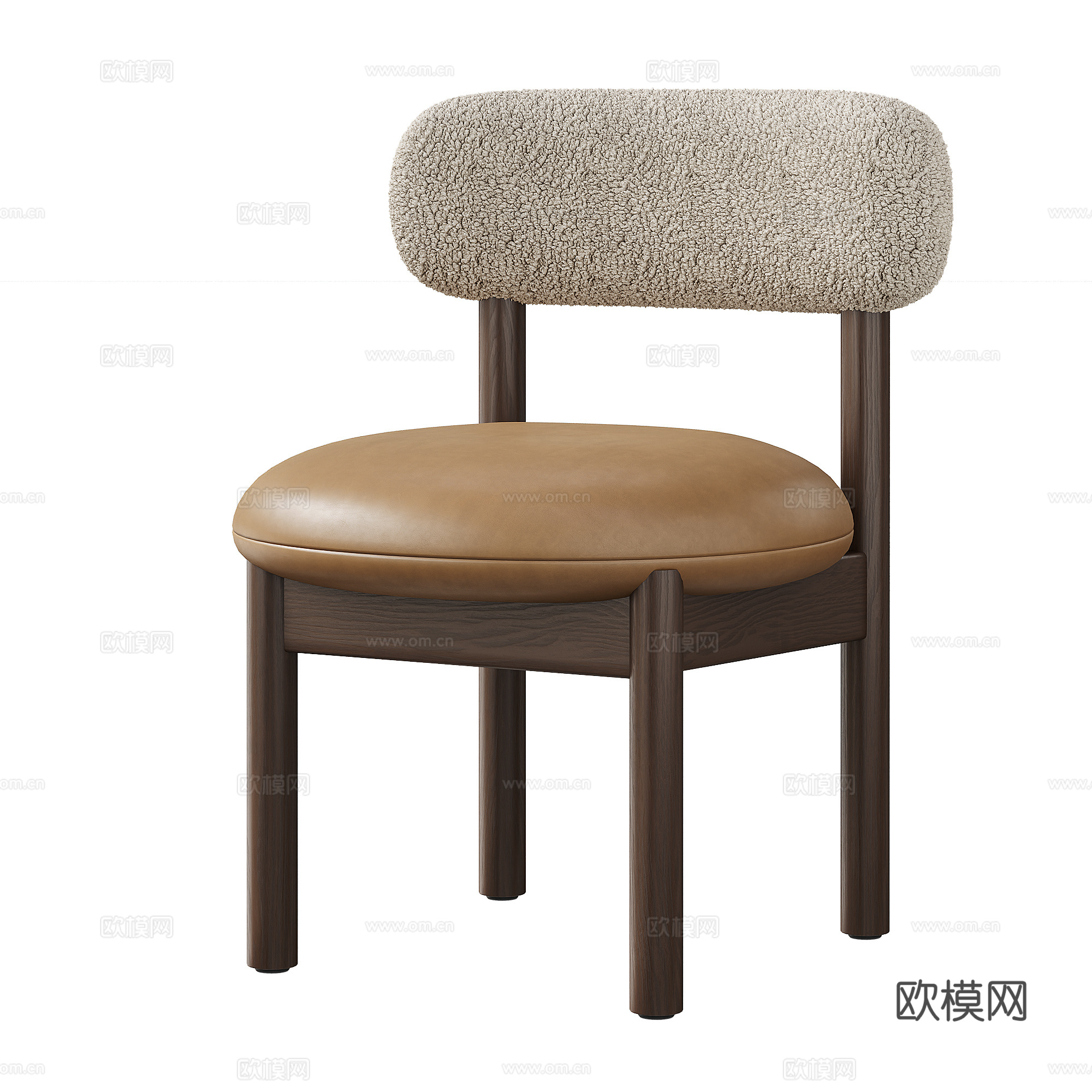 法式中古风单椅 餐椅 休闲椅 羊羔绒 皮革 木材su模型