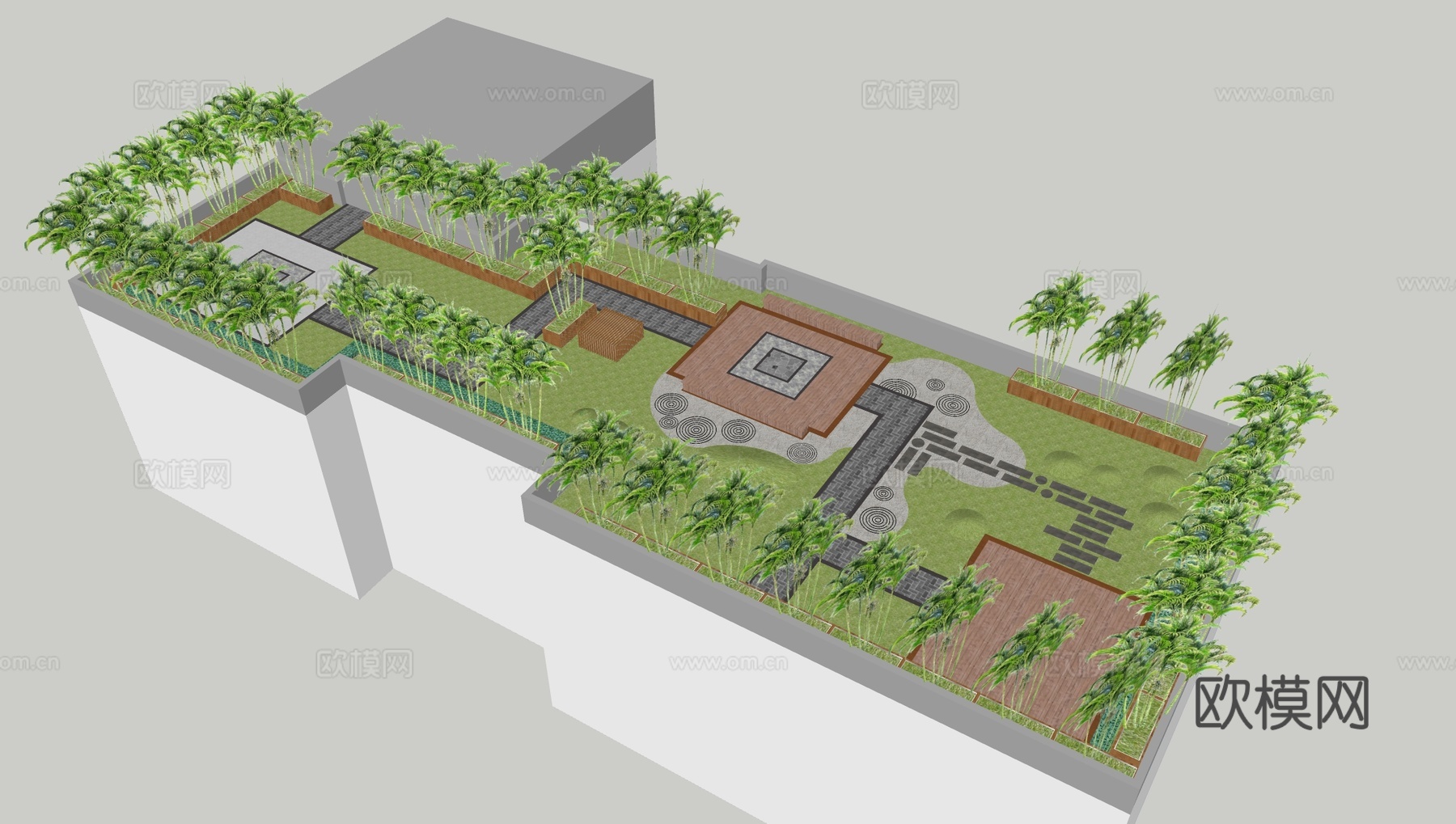 现代屋顶花园 露台花园 花园平台 屋顶花园 花园su模型