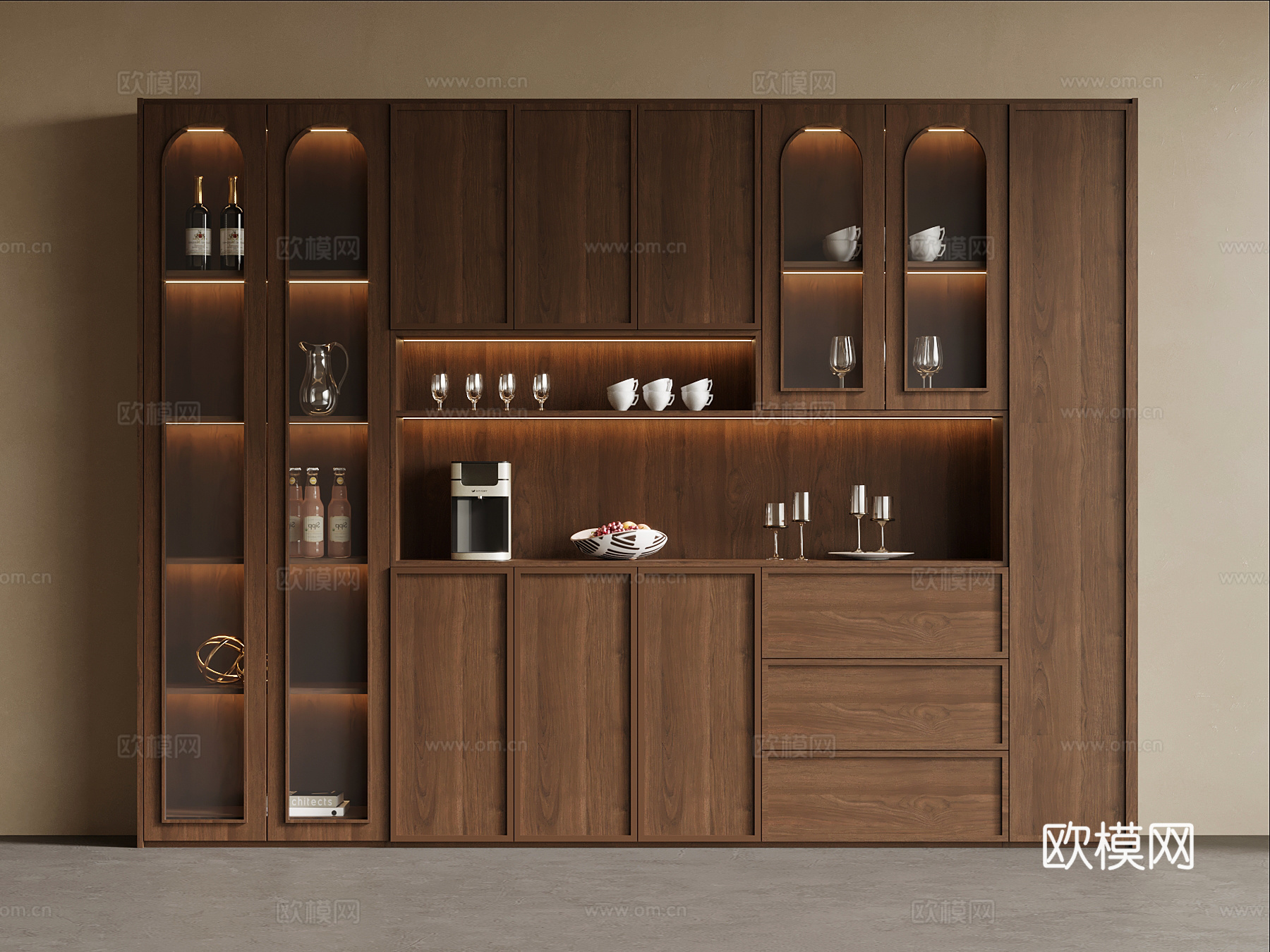 中古风酒柜 餐边柜3d模型下载