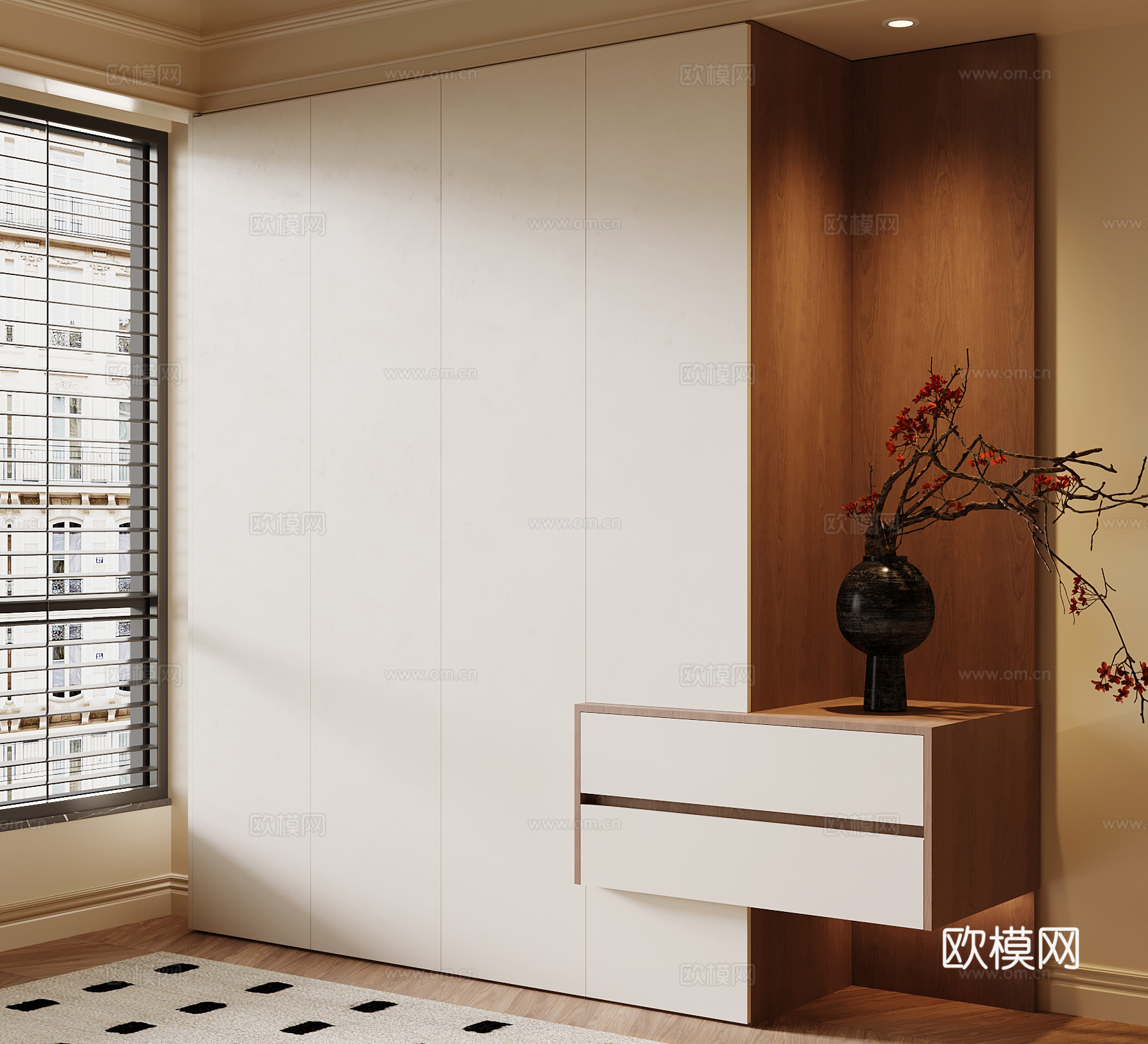 现代中古风衣柜 通顶衣柜su模型