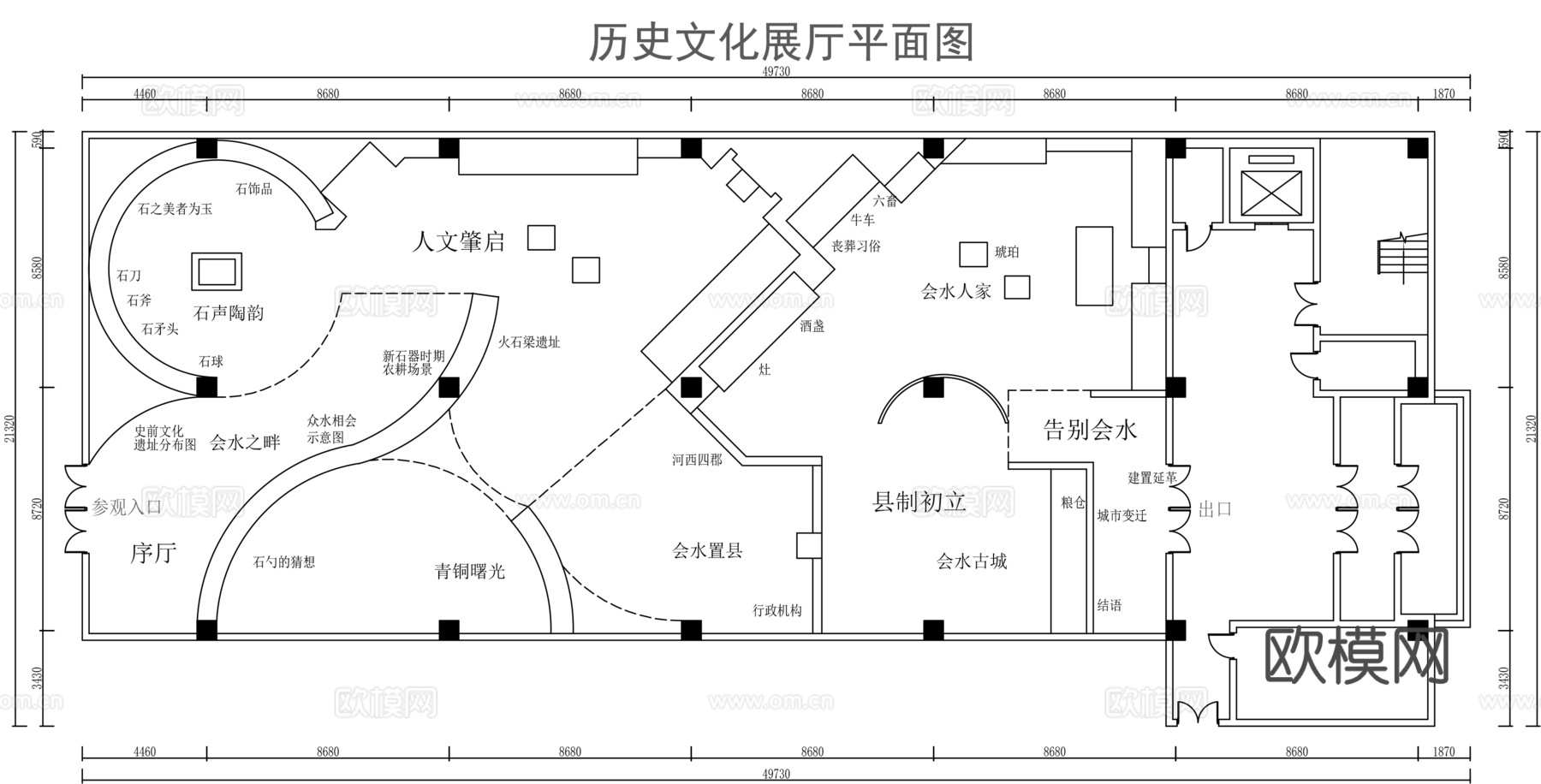 历史文化展厅平面图cad施工图