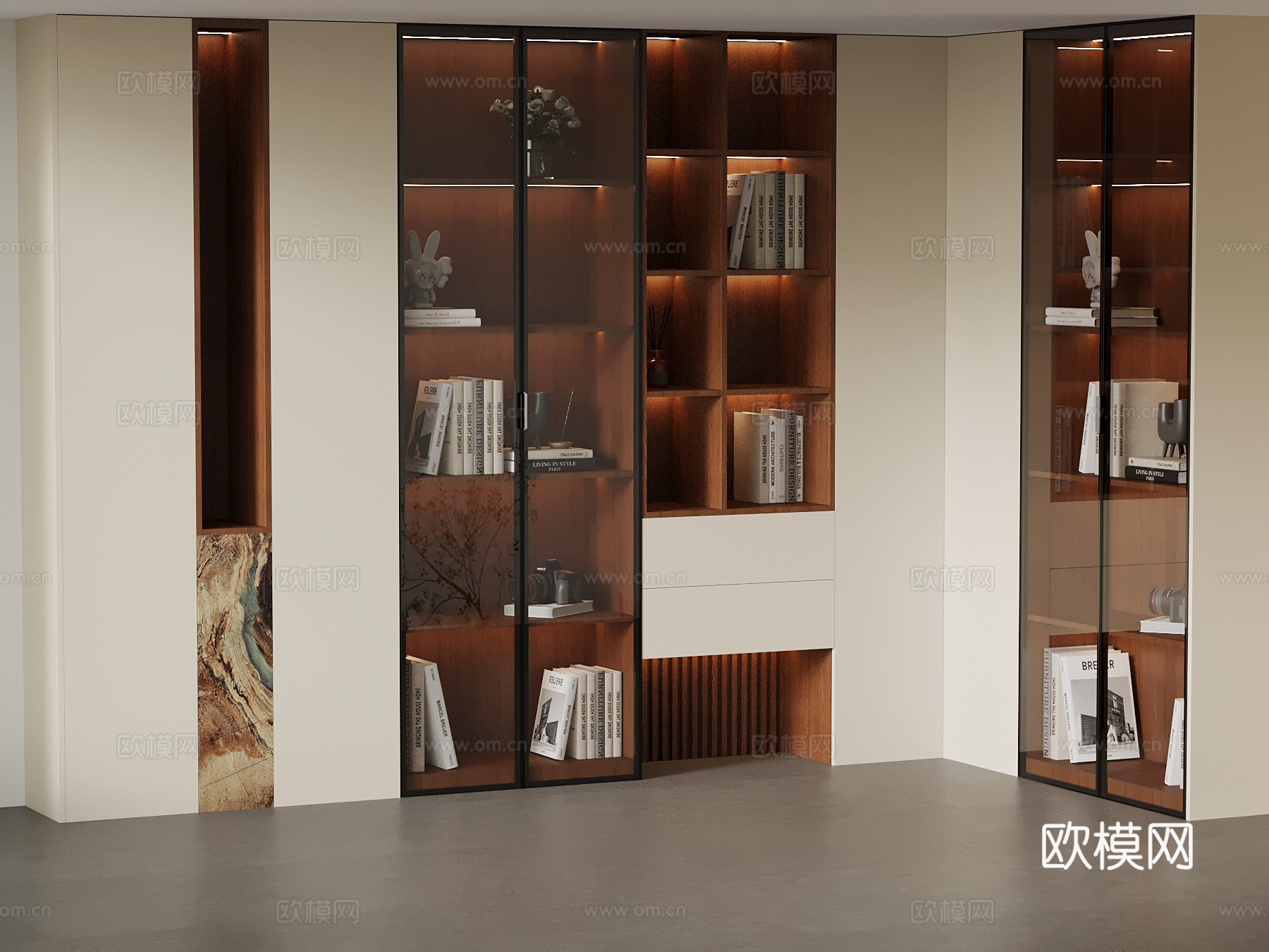 现代中古风书柜 L型书柜su模型