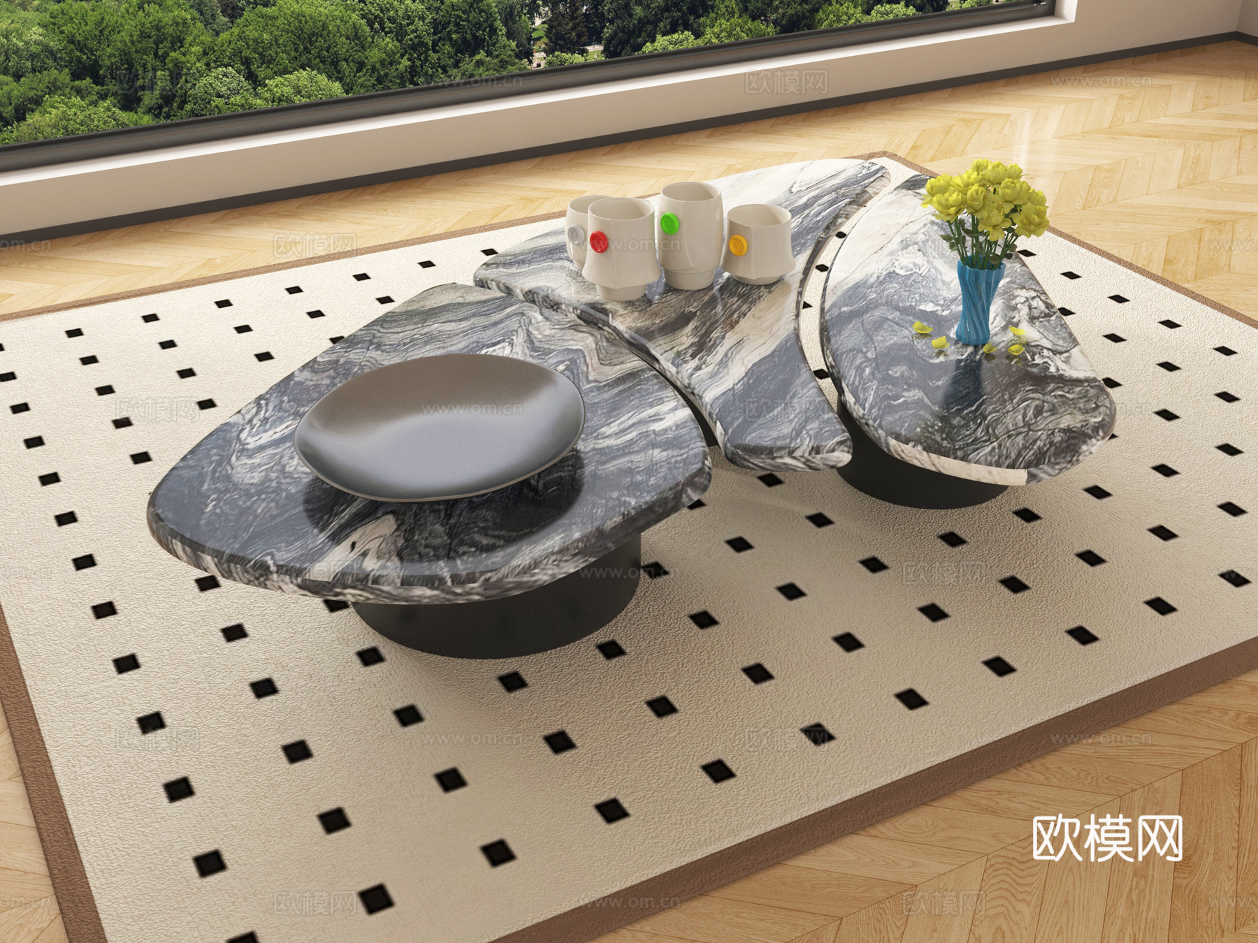 现代茶几 大理石茶几su模型