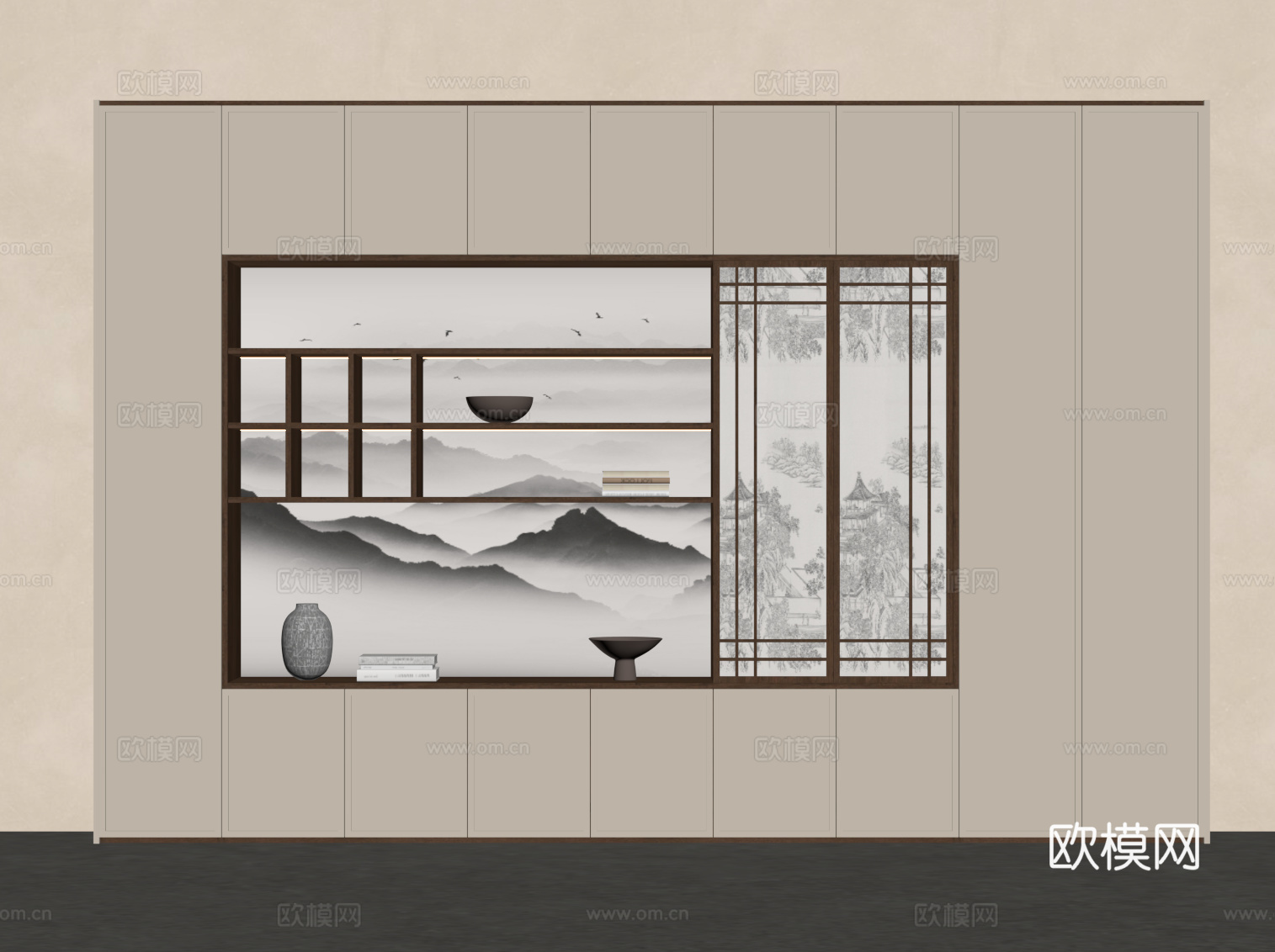 新中式书柜 宋式风书柜su模型