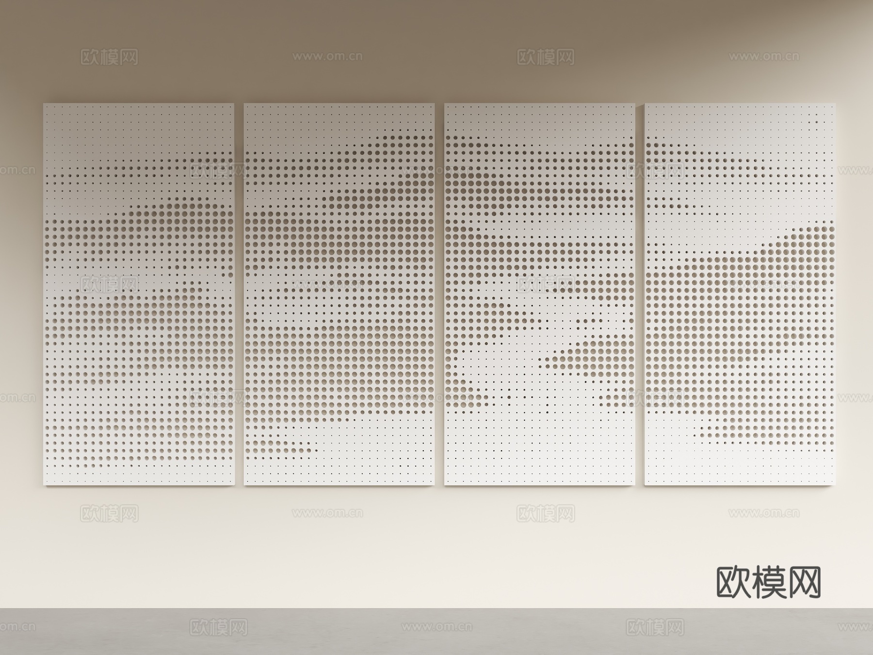 现代穿孔板模型 山水画穿孔板 山水画冲孔背景墙 渐变穿孔板su模型