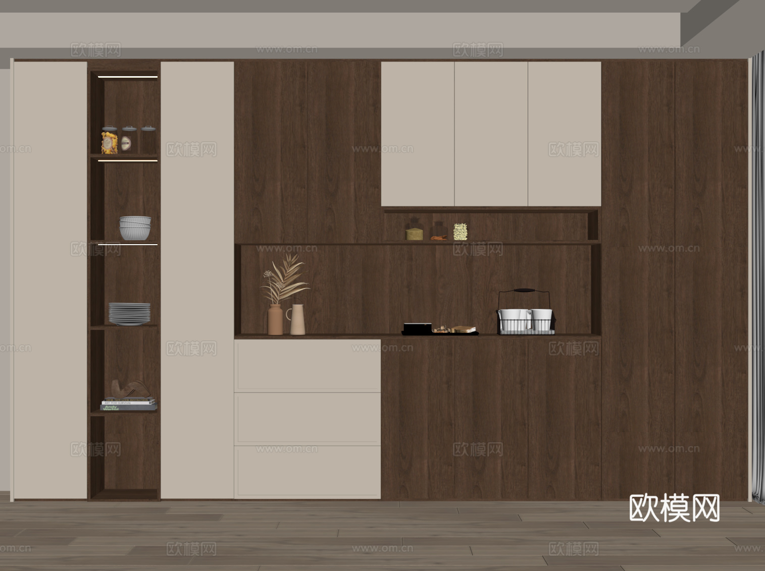 中古风酒柜 餐边柜su模型