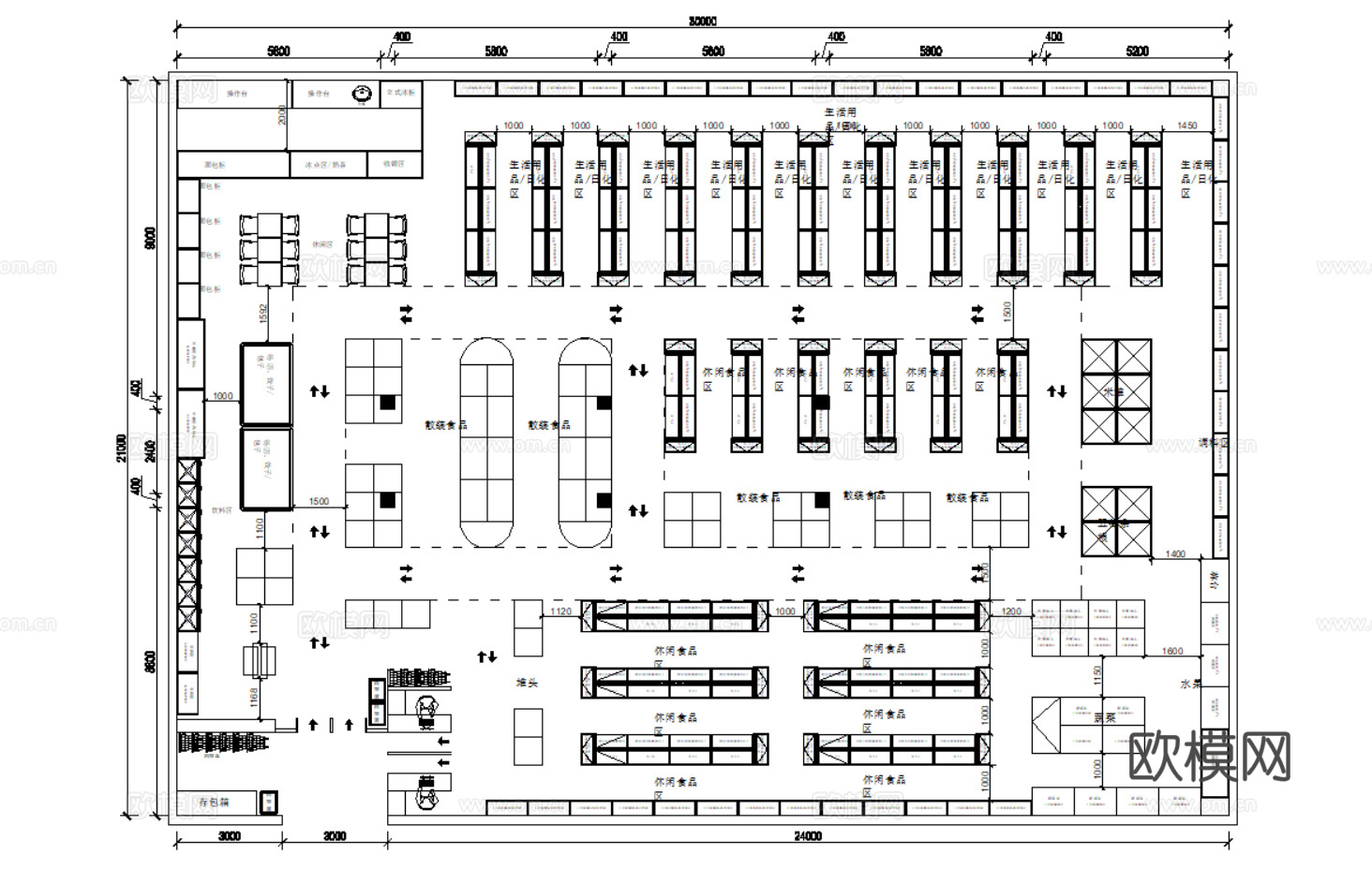 38套超市生鲜超市平面设计方案CAD最新整理合集cad施工图