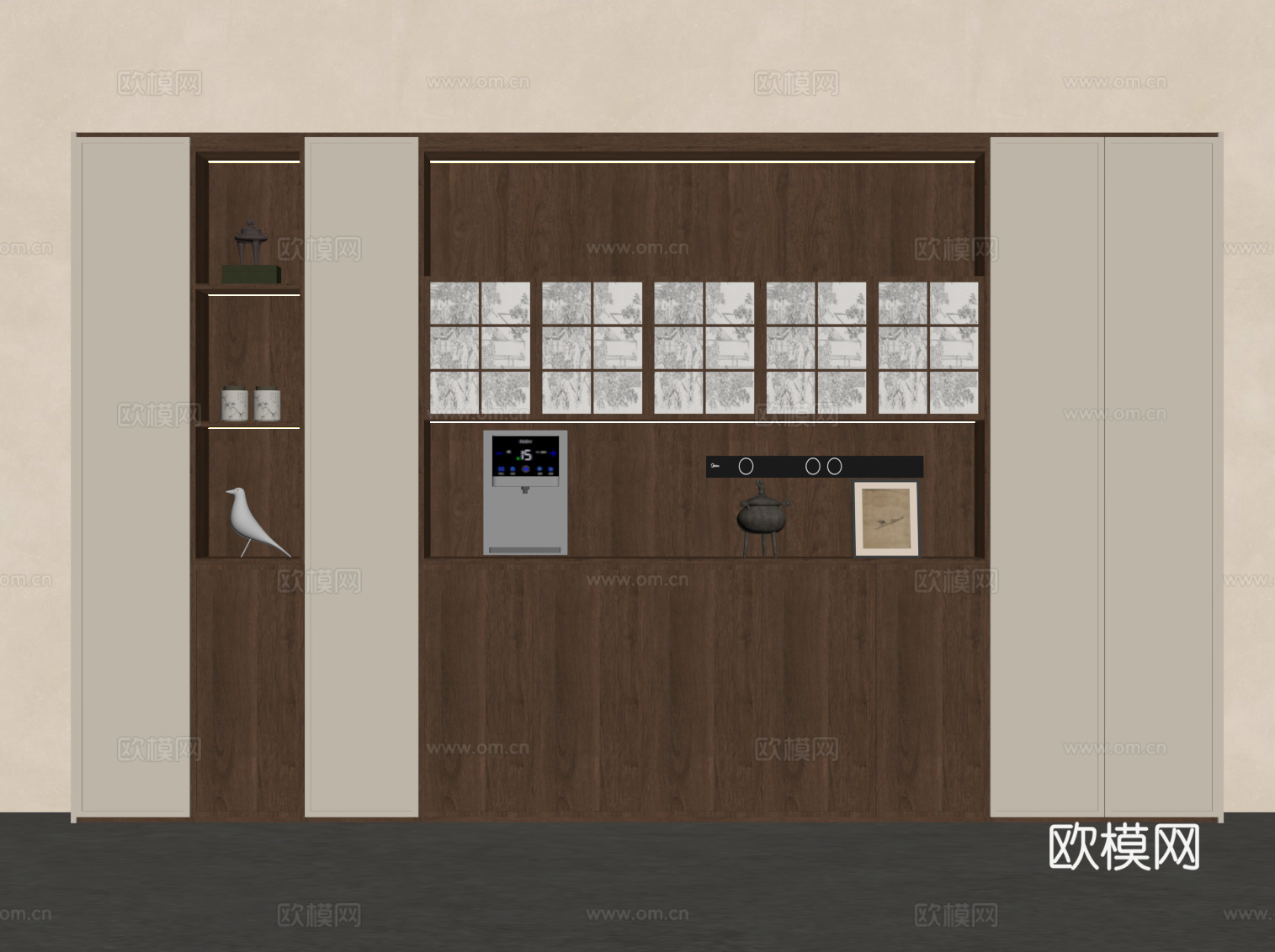 新中式酒柜 宋式风酒柜 餐边柜su模型