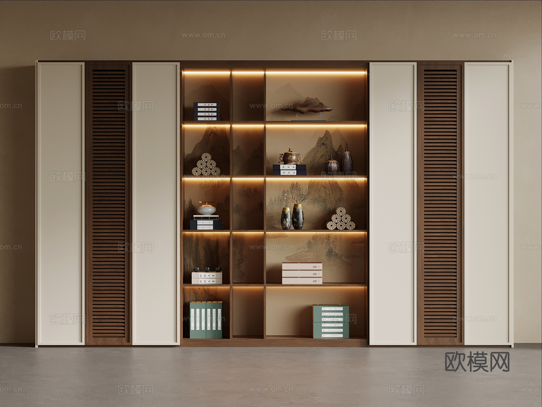 新中式书柜 宋式风书柜su模型