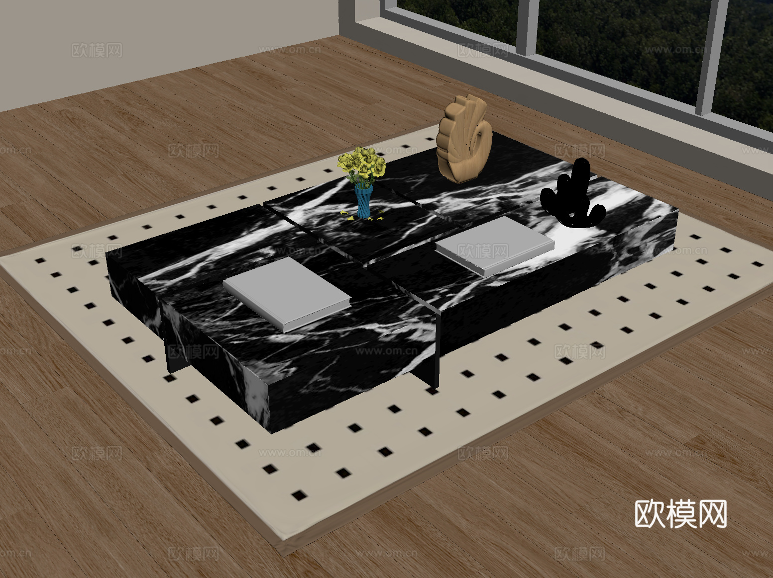 现代茶几 大理石茶几 摆件su模型