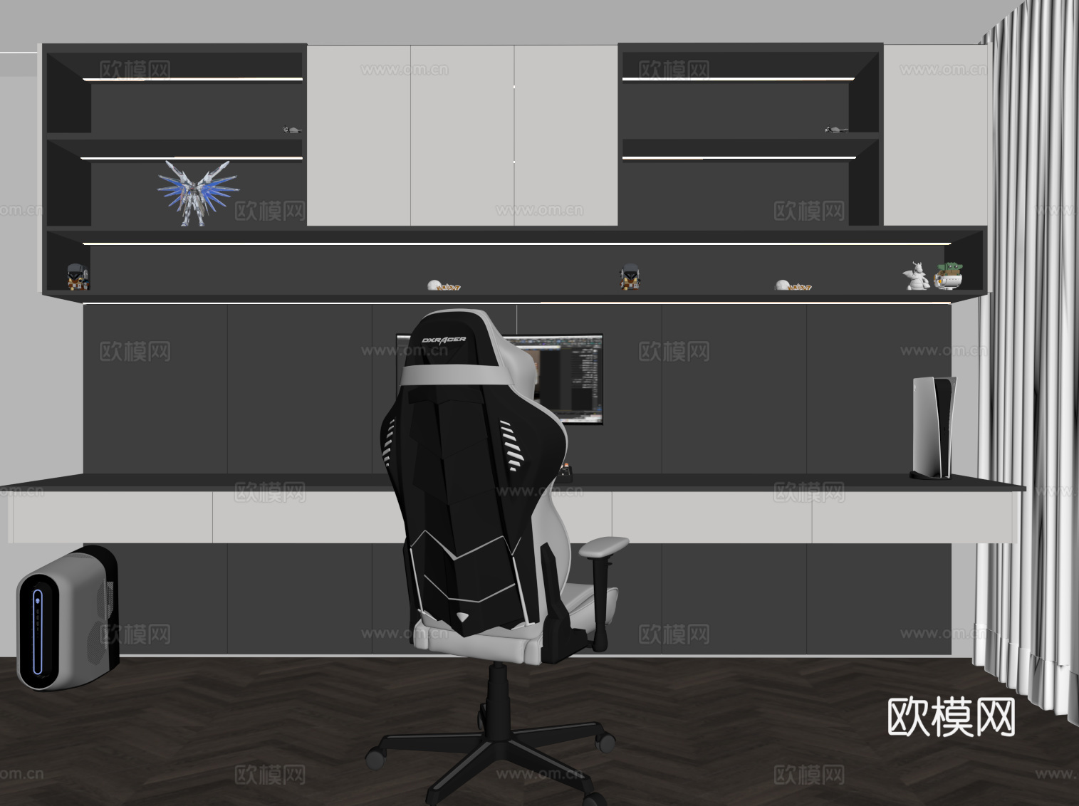 现代电竞房 电脑桌 壁柜su模型
