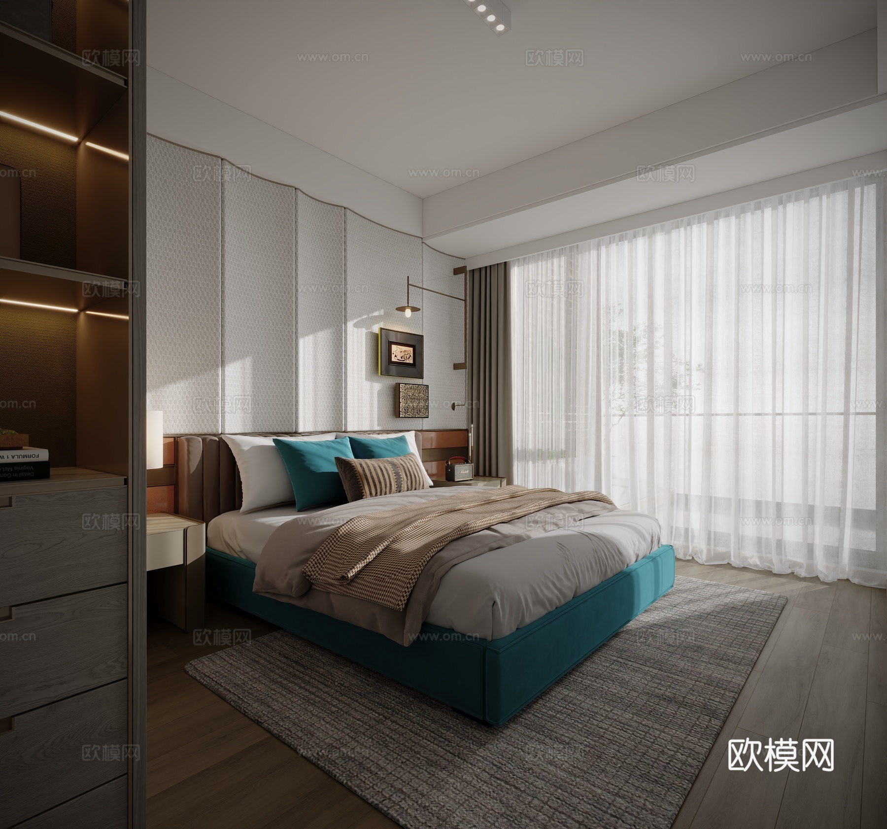 现代主卧室床su模型