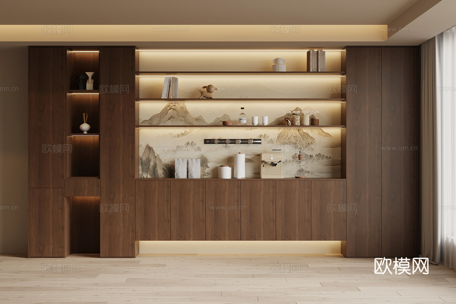 中古风酒柜 餐边柜su模型