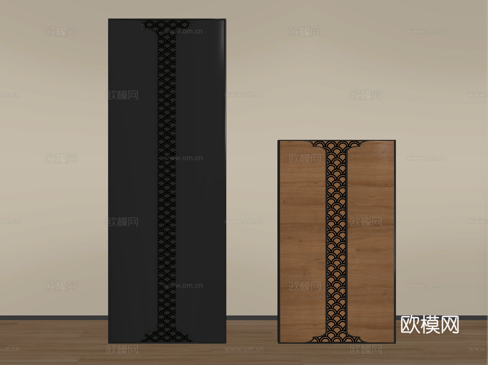 新中式隔断 云纹雕花隔断su模型