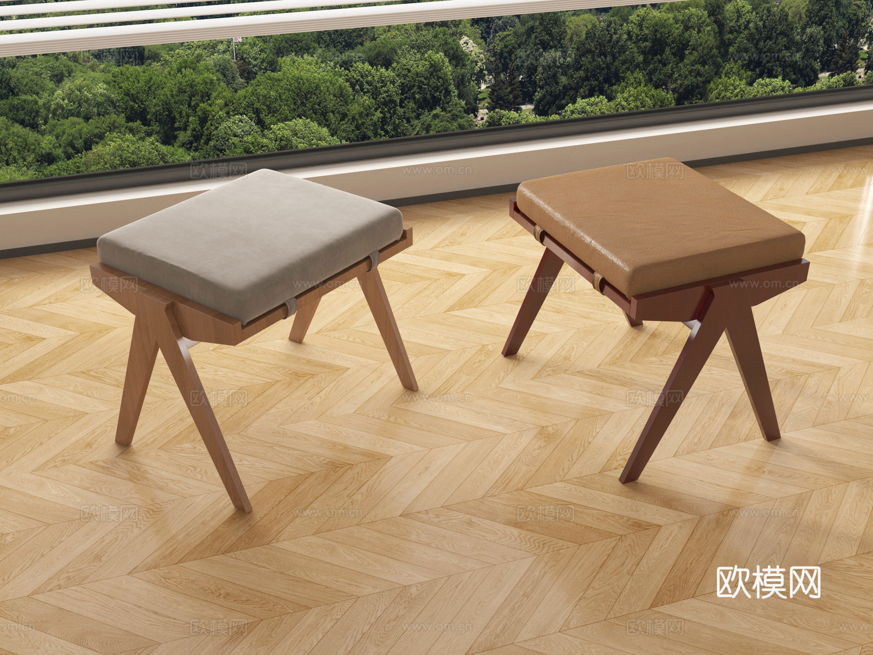 中古风矮凳 实木 方凳 换鞋凳su模型