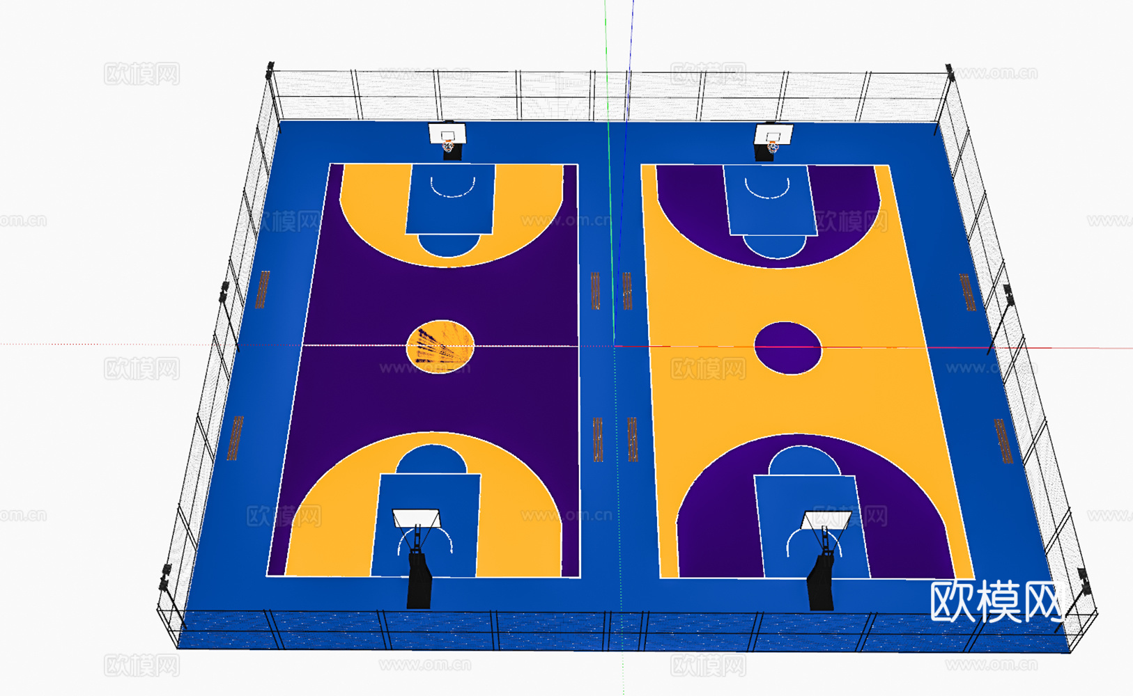 户外篮球馆 户外篮球场su模型
