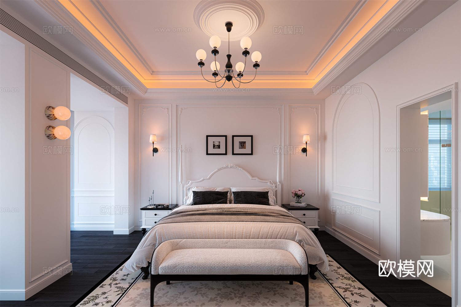 法式风主卧套房3d模型下载（渲染图1）