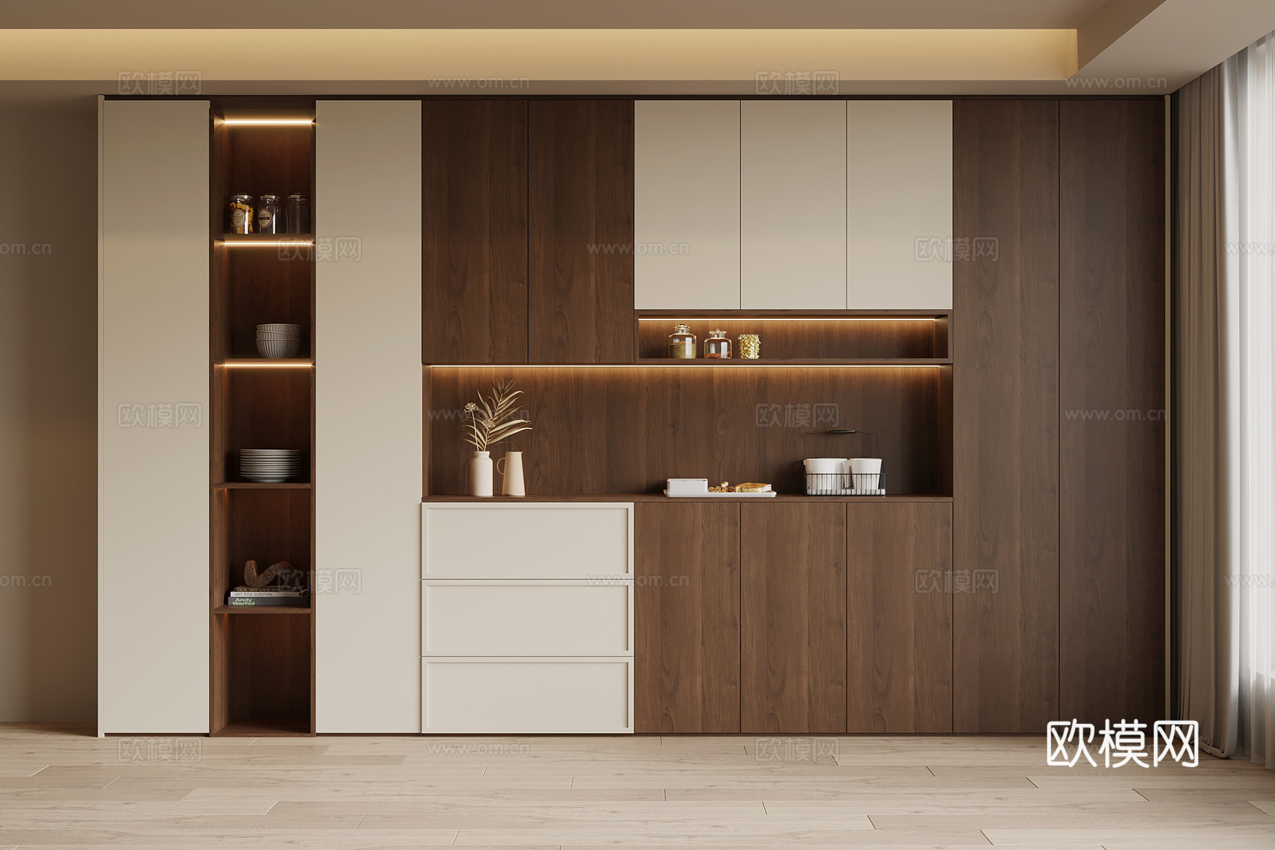 中古风酒柜 餐边柜su模型