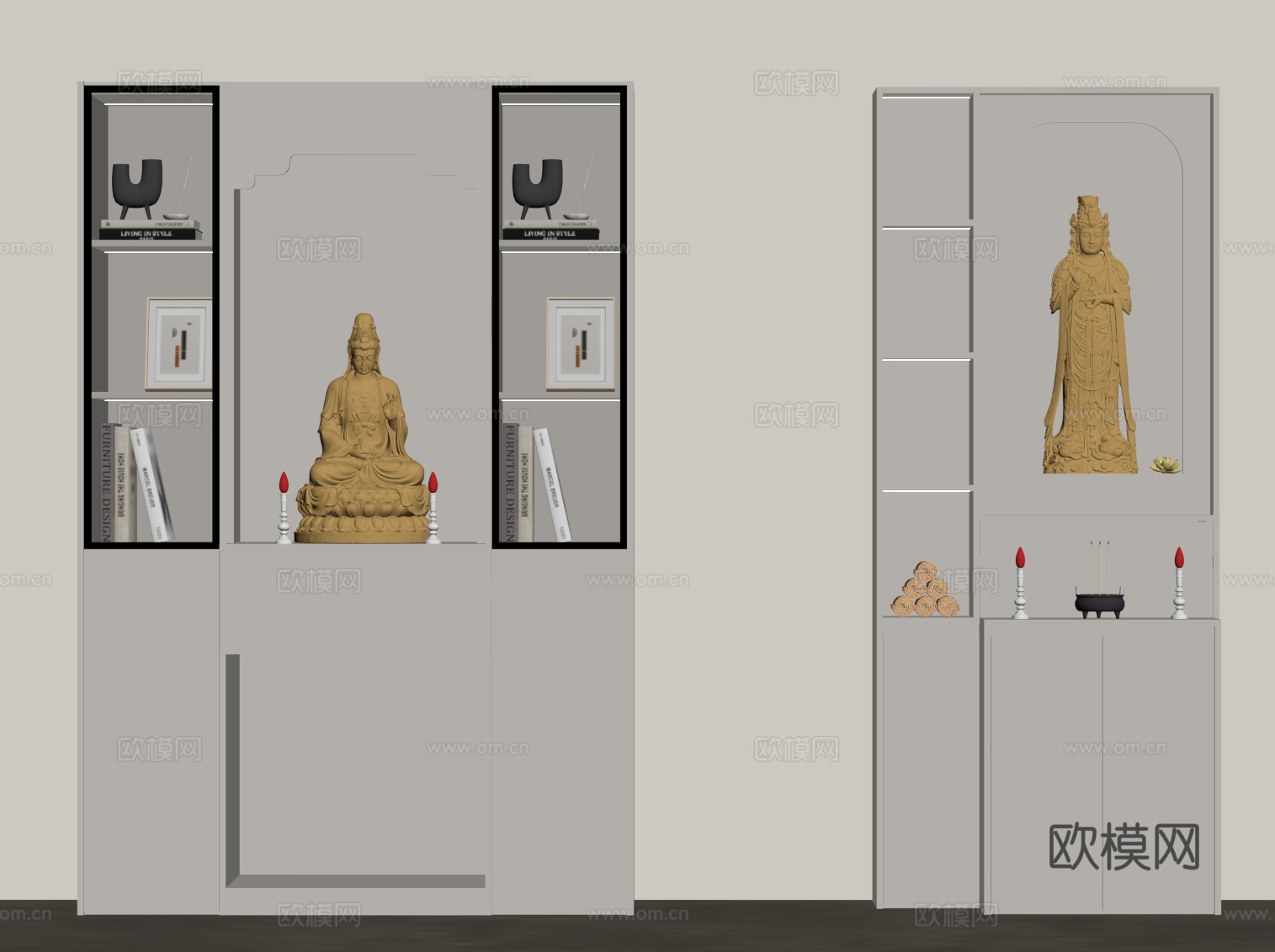 现代佛龛 佛像su模型