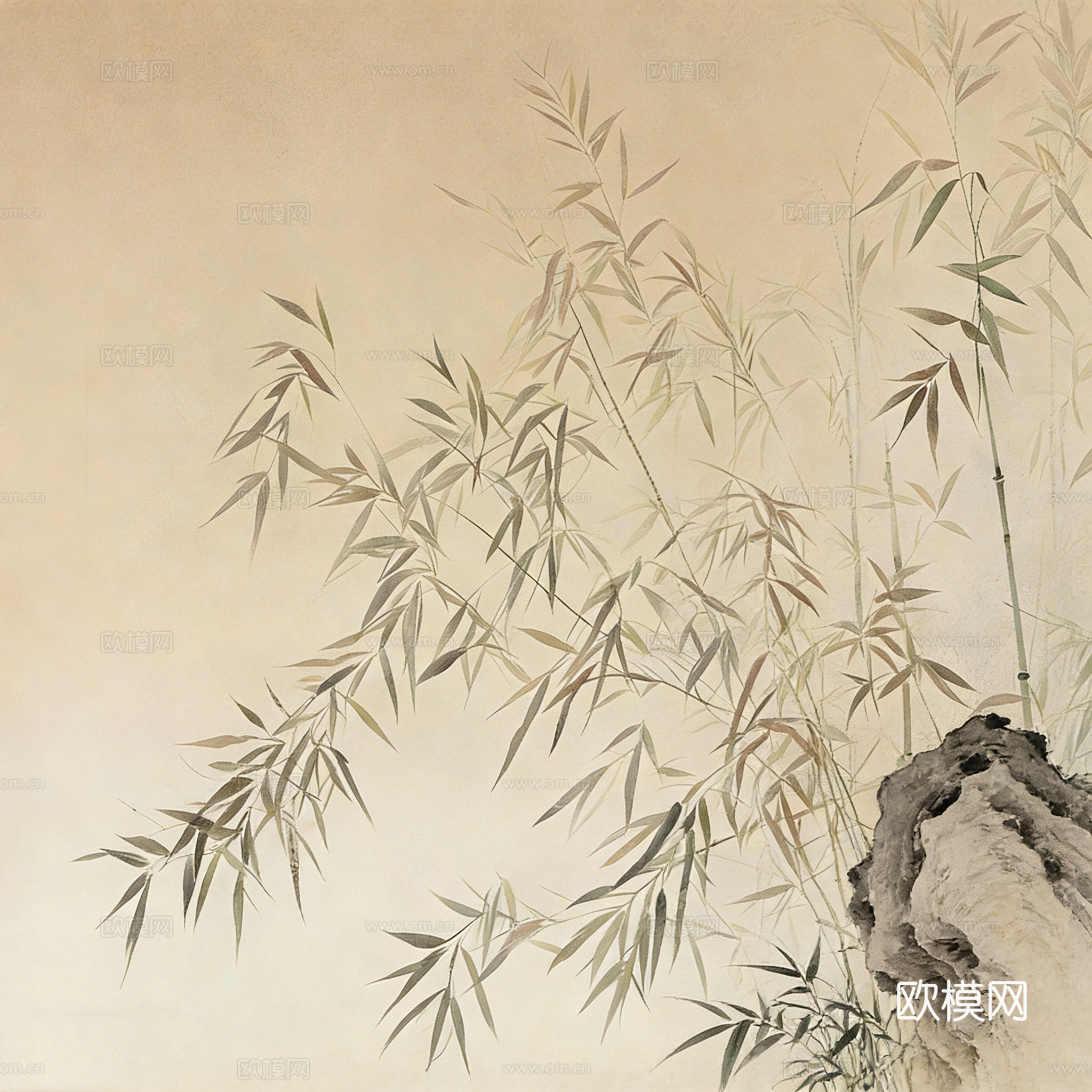 意境竹林 禅意竹林 杜邦纸 竹林装饰画 古画