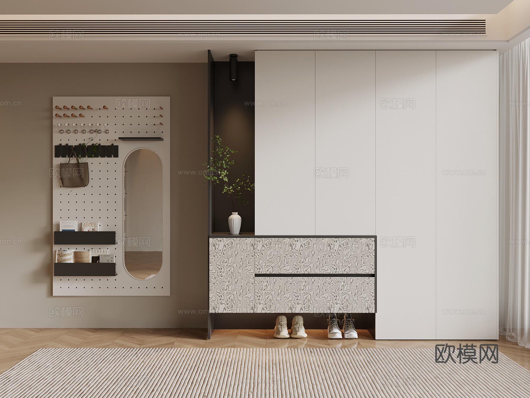 现代鞋柜 玄关柜 洞洞板su模型