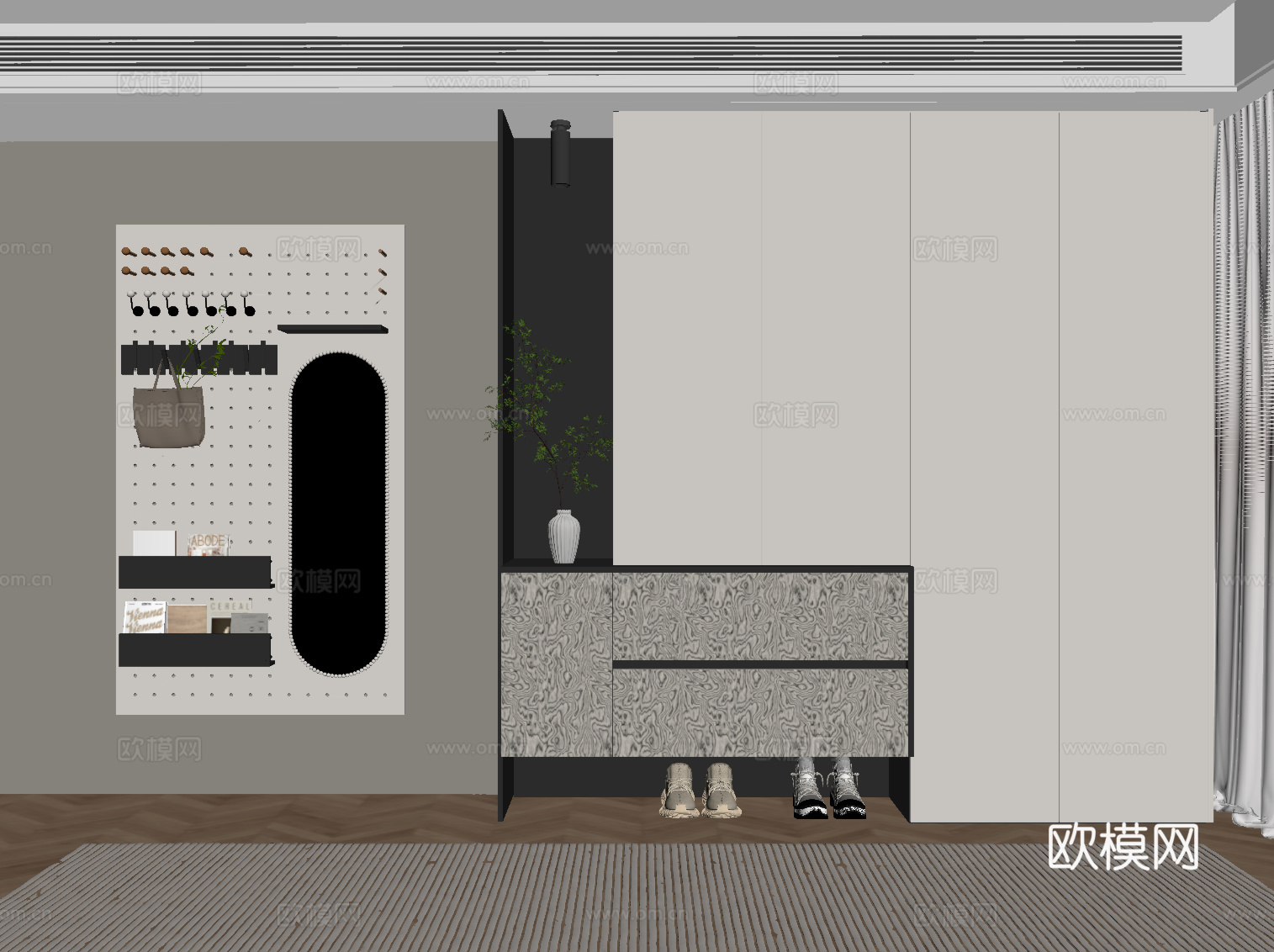 现代鞋柜 玄关柜 洞洞板su模型