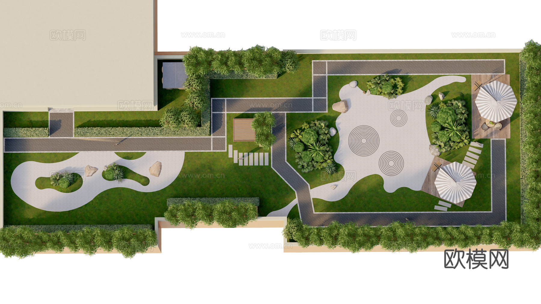 新中式屋顶花园 露台花园 花园平台 屋顶花园 花园su模型