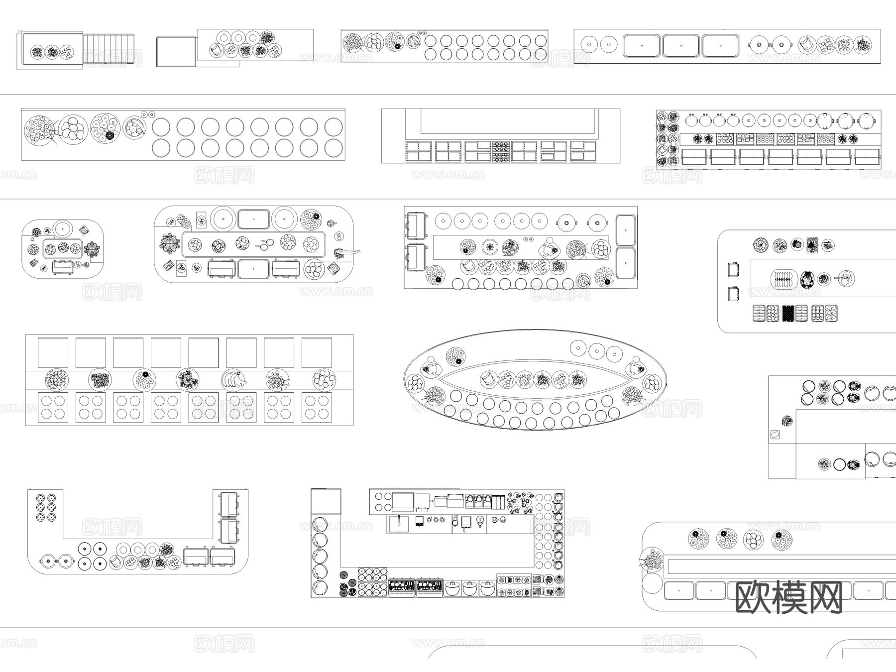 2026年最新自助餐厅餐台CAD图库cad施工图