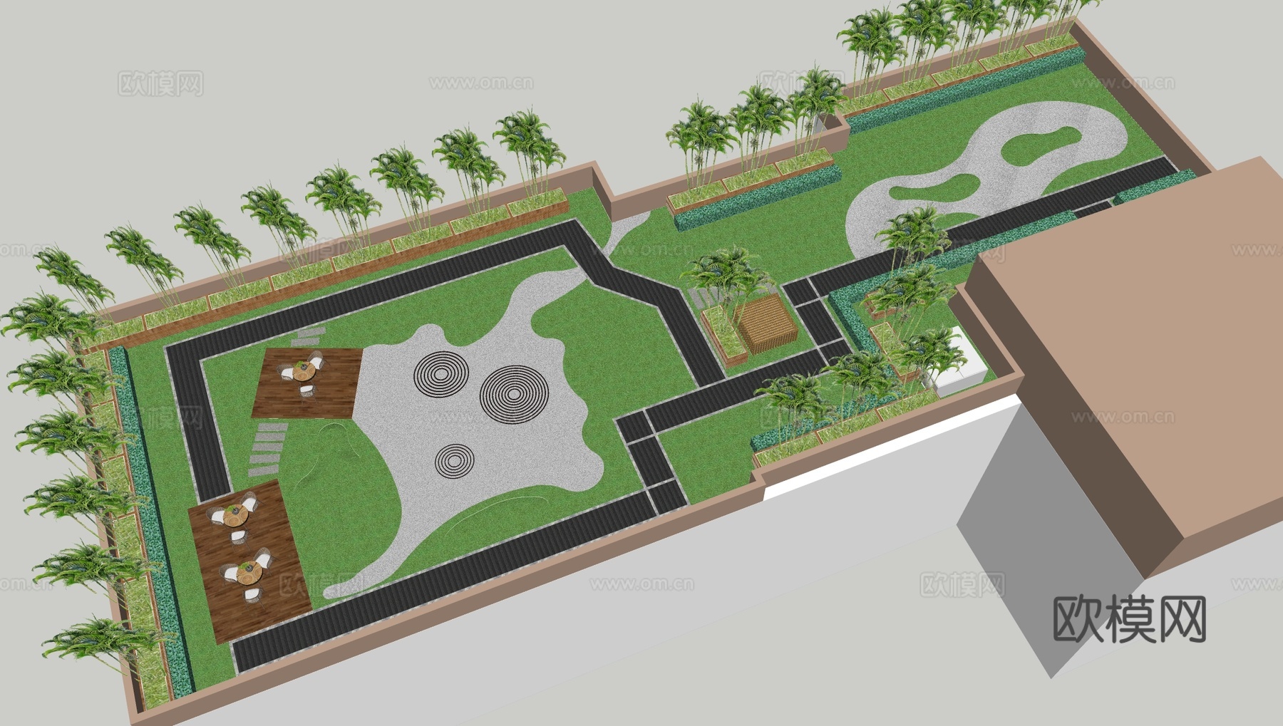 新中式屋顶花园 露台花园 花园平台 屋顶花园 花园su模型