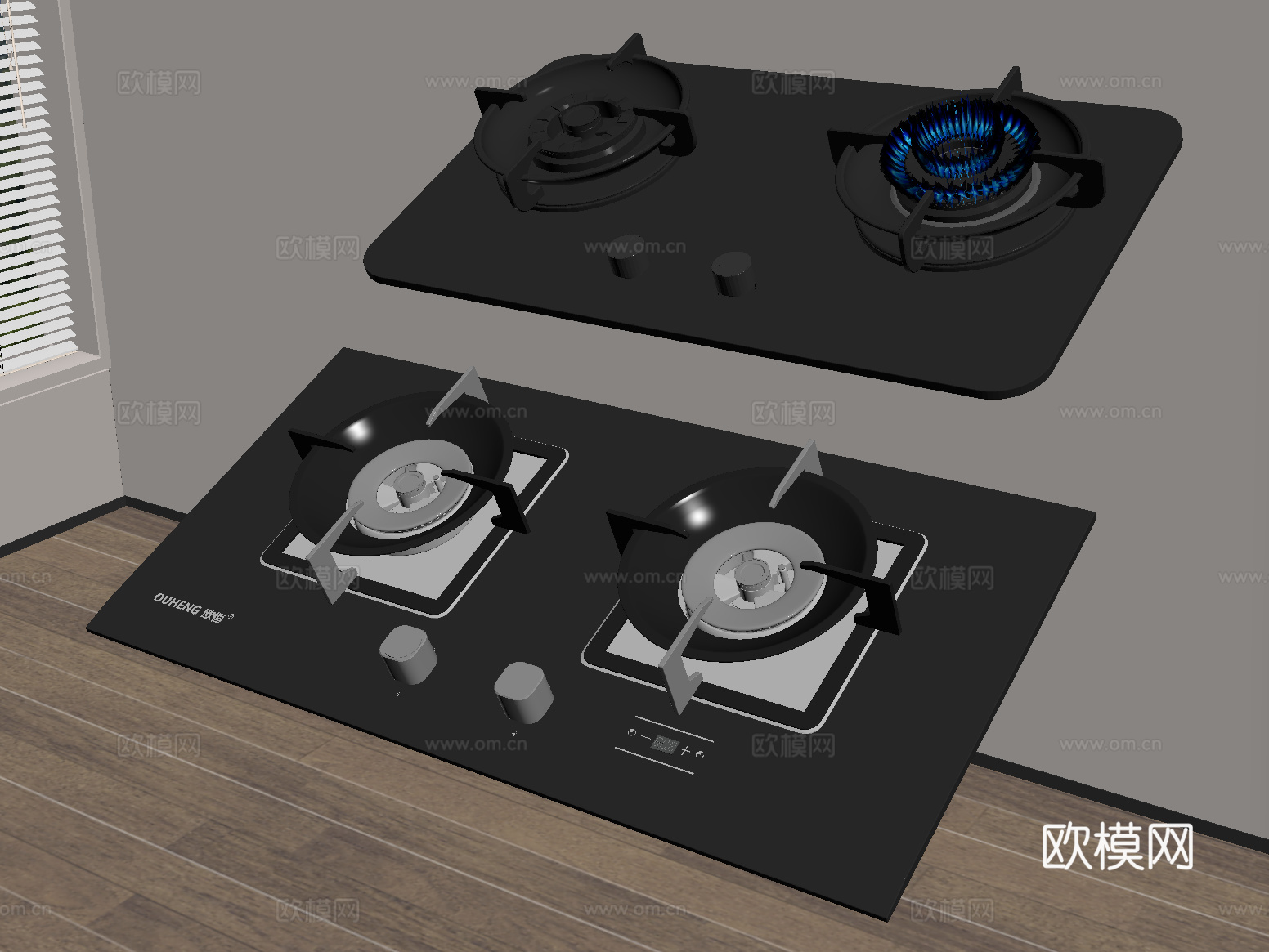 现代燃气灶 煤气灶 灶台su模型