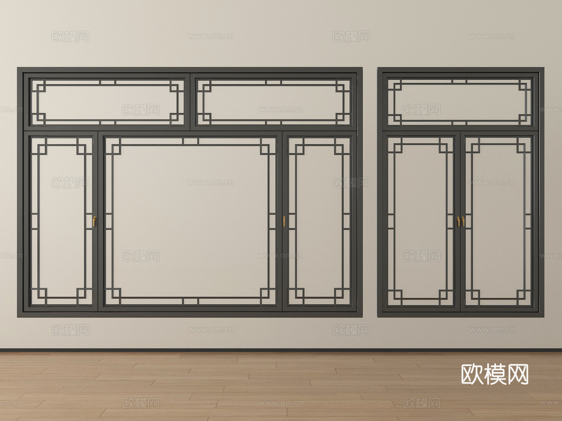 中式窗户 平开窗 落地窗 阳台窗su模型
